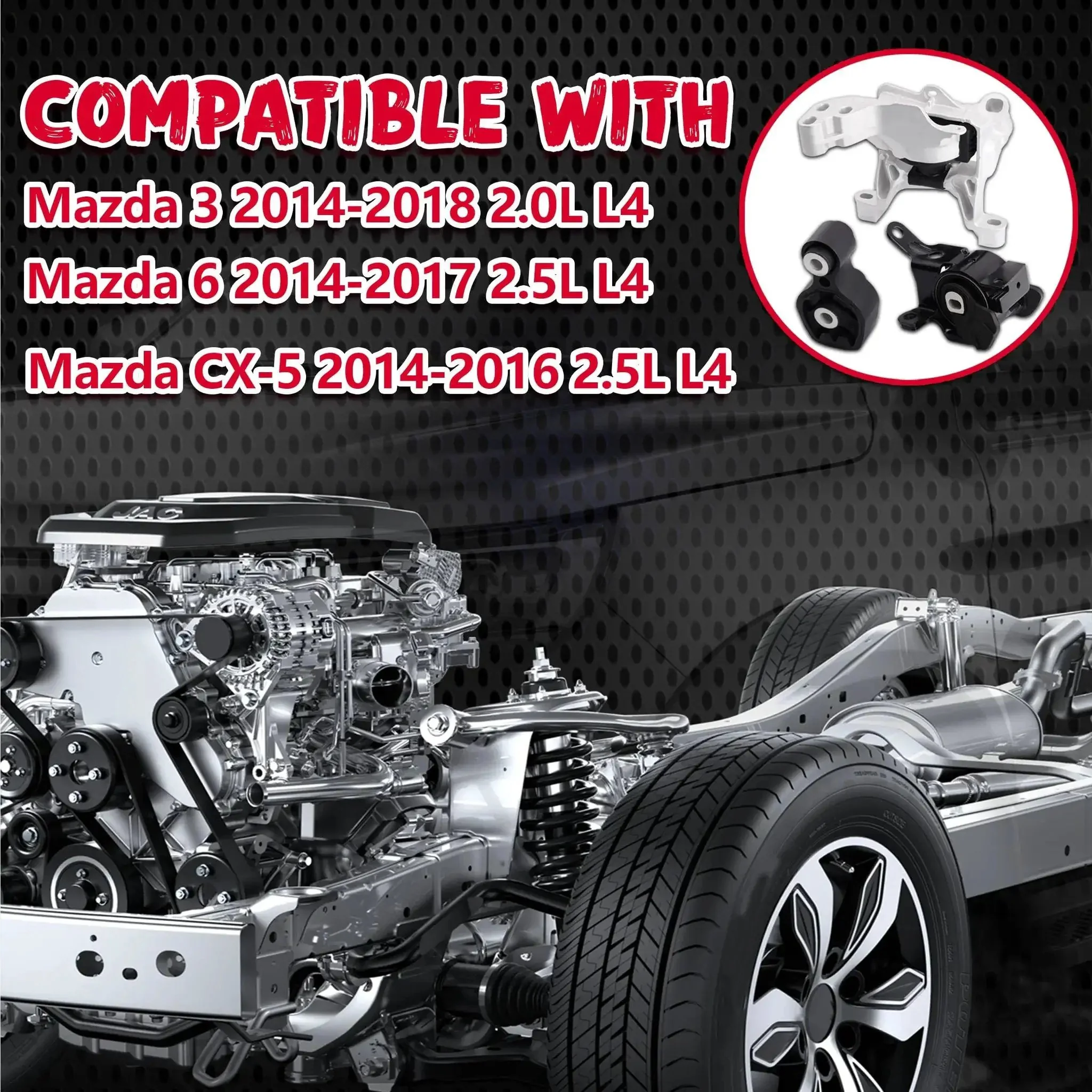 Beefed Up Engine And Transmission Mount Kit For Mazda 3 2014 2015 2016 2017 2018 2.0L And 2.5L Models Plus CX 5 2.5L Three Piece Set A4446 A4438 A4439 Heavy Duty Steel And Rubber Replacement - Image 2