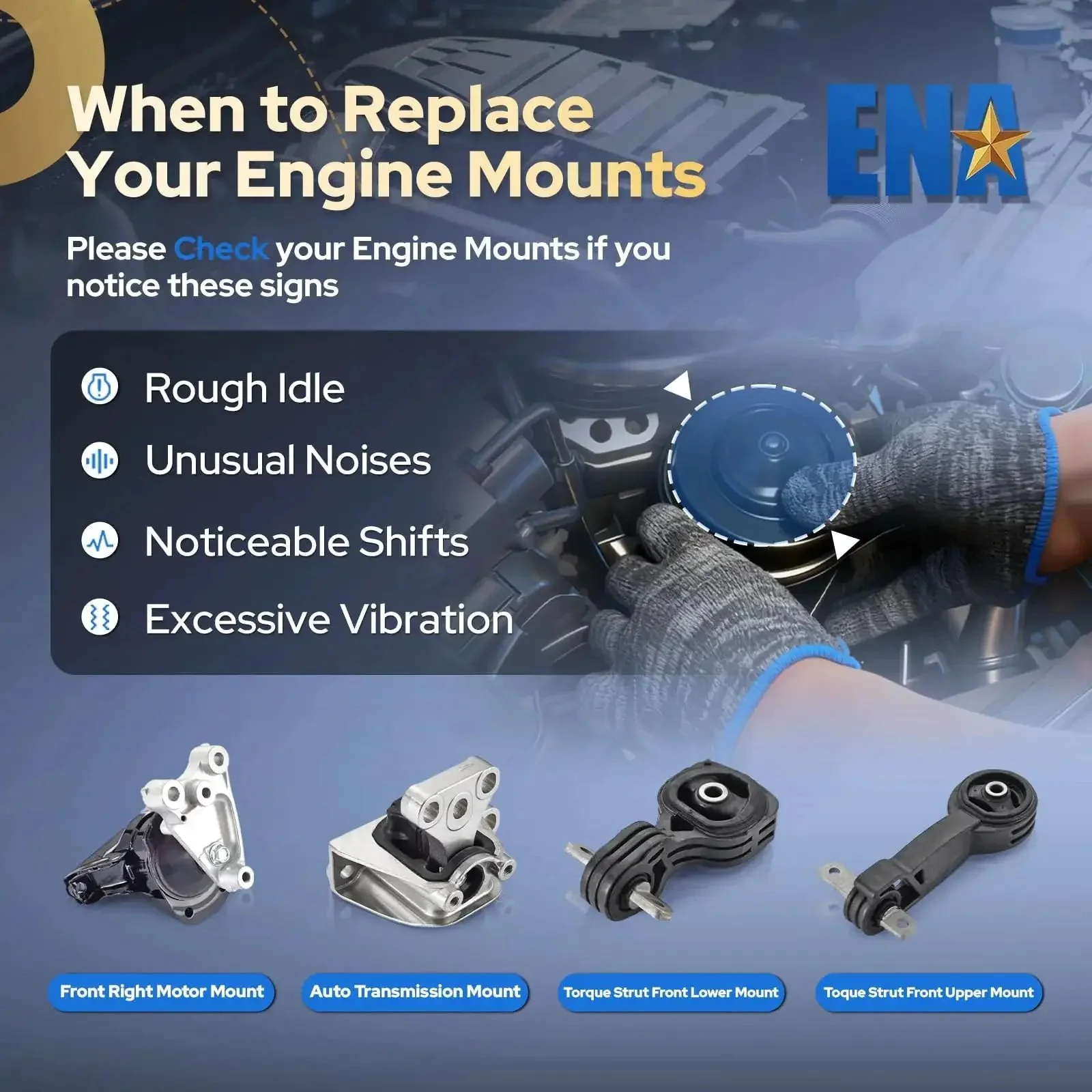 Beefed Up Engine Mount Set For Honda Civic 1.8L I4 Automatic Transmission 2006 2007 2008 2009 2010 2011 Replacement Kit A4530 A4534 A4543 A4546 EM9280 EM9218 EM9213 EM9216 Set Of Four - Image 2