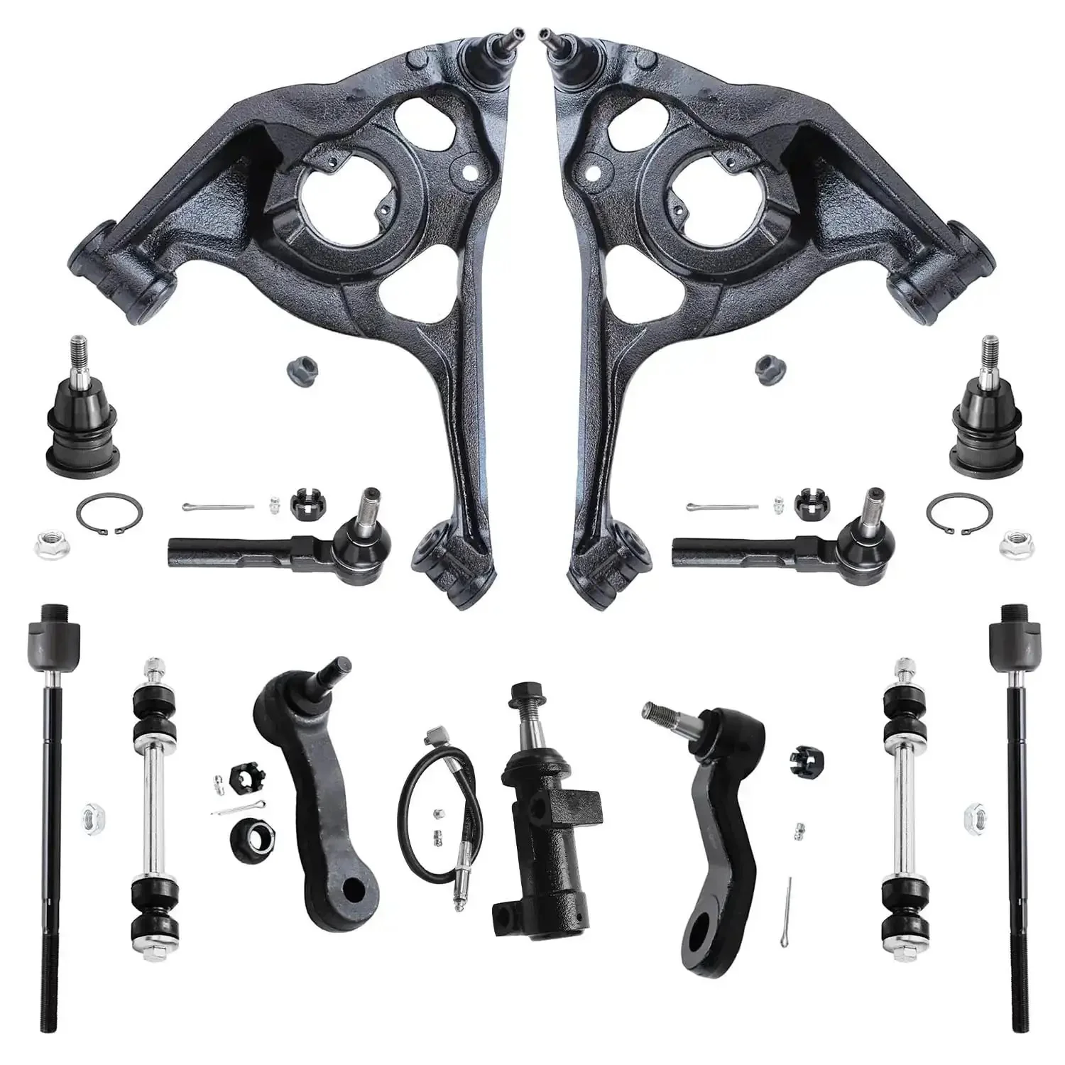 Beefed Up Front End Control Arms Kit 13Pc For Chevy Express 2500 And GMC Savana 2003 To 2005 7300 GVW Replacement With Lower Control Arms Tie Rod Ends Pitman Idler Arm Bracket Sway Bars And Upper Ball Joints