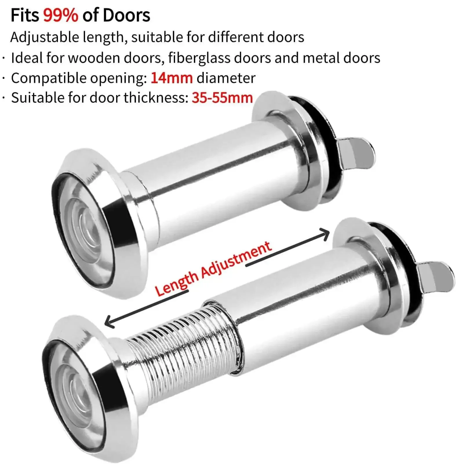 Beefed Up HD Door Peephole With 220 Degree Wide View Glass Lens And Heavy Duty Rotating Cover Fits 35mm To 55mm Door Thickness Perfect For Home Office Or Hotel Security Silver - Image 6