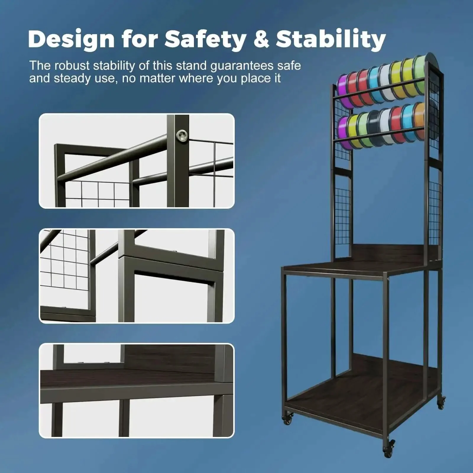 Beefed Up Heavy Duty 3D Printer Stand With Double Layer Filament Storage Rack On Wheels Mobile Studio Office Printer Table For Easy Storage And Organization Of Large Machines - Image 5