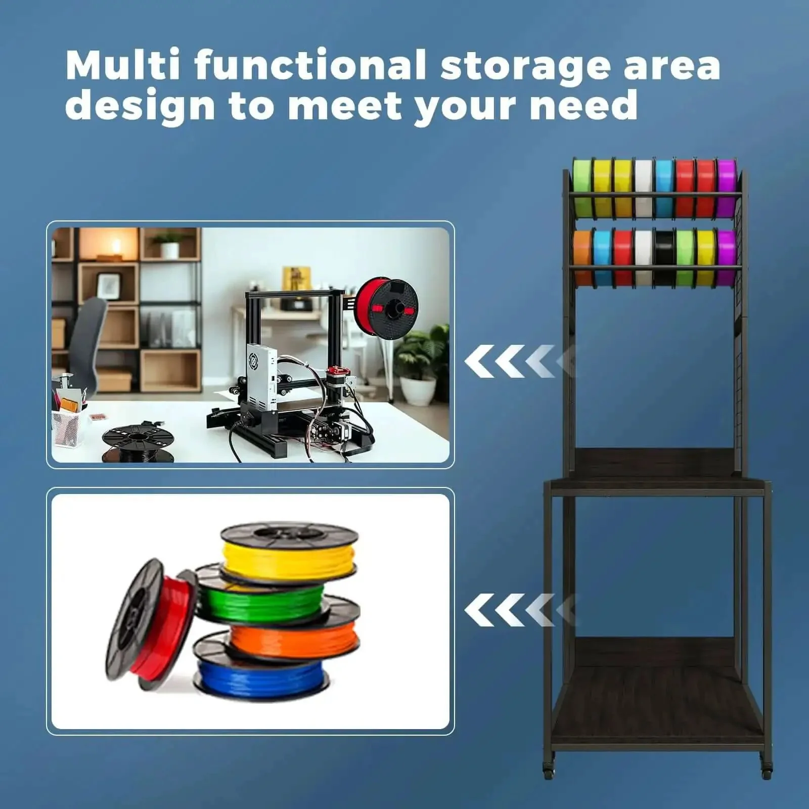 Beefed Up Heavy Duty 3D Printer Stand With Double Layer Filament Storage Rack On Wheels Mobile Studio Office Printer Table For Easy Storage And Organization Of Large Machines - Image 7