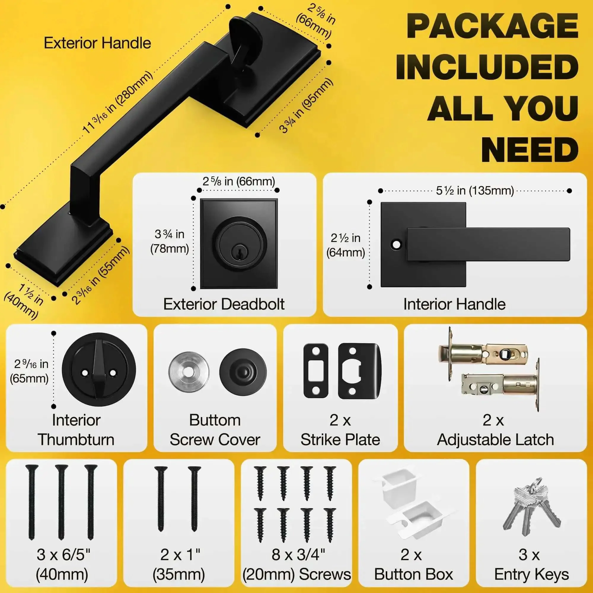 Beefed Up Heavy Duty Front Door Lock Set With Handle And Deadbolt, Single Cylinder Exterior Lock, Zinc Alloy Construction, Reversible For Right Or Left Opening, Matte Black Finish, Weather Resistant And Salt Spray Tested - Image 2