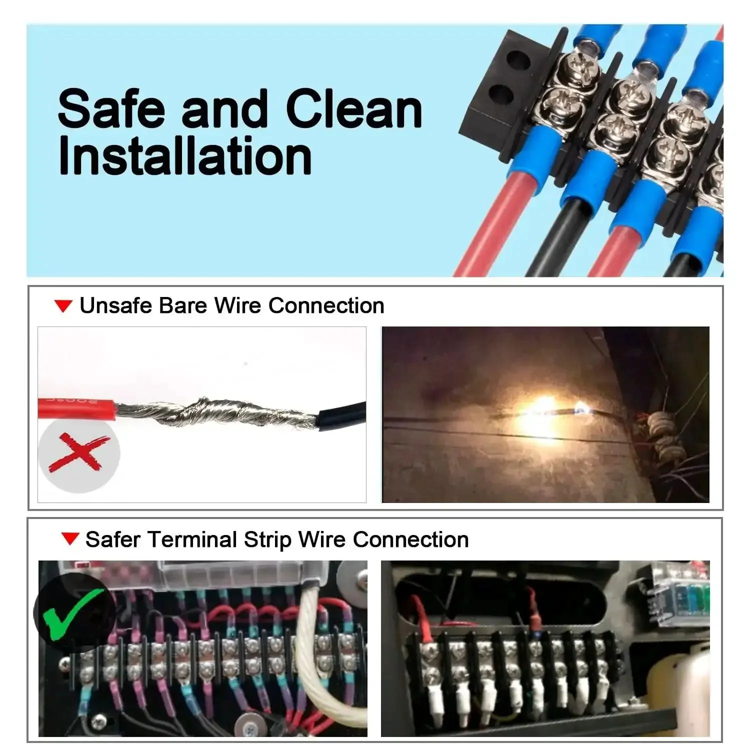 Beefed Up Heavy Duty Terminal Block Kit 2 Pack 10 Positions 200V To 450V 20 To 30A Dual Row Screw Terminals With Strips And 40 Copper Wire Fork Connectors For Clean Neat Wiring And Easy Power Distribution - Image 2
