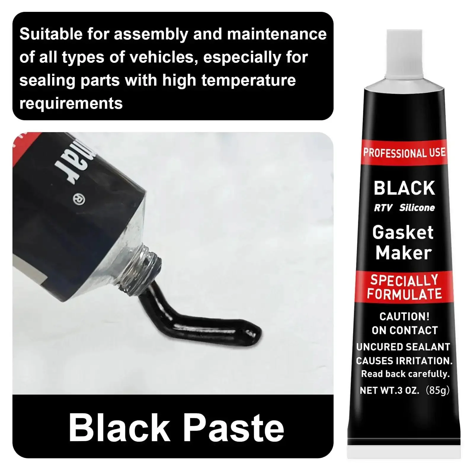 Beefed-Up High Temperature RTV Silicone Gasket Maker Sealant Black, Shockproof And Leakproof For Engines, Transmissions, Superchargers, And All Gasket Types - Image 6