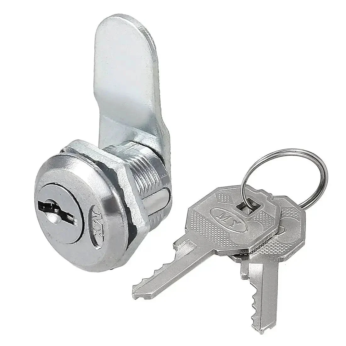 Beefed-Up Offset Cam Lock For Cabinets And Drawers, 5/8 Inch Cylinder Length, No. 10 Cam, Fits Up To 3/8 Inch Panel Thickness, Chrome Zinc Alloy Finish, Keyed Differently, Durable Locking Hardware For Secure Storage