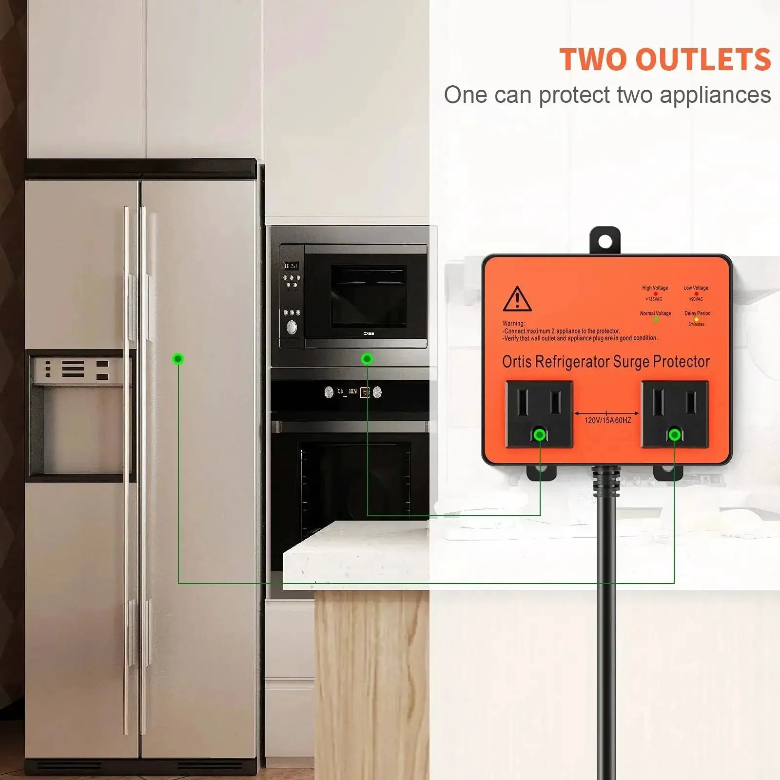 Beefed Up Refrigerator Surge Protector With Double Outlet Voltage Guard And Time Delay For Home Appliances Shields Against Brownouts Spikes Instant Surges And All Voltage Fluctuations In Black - Image 6