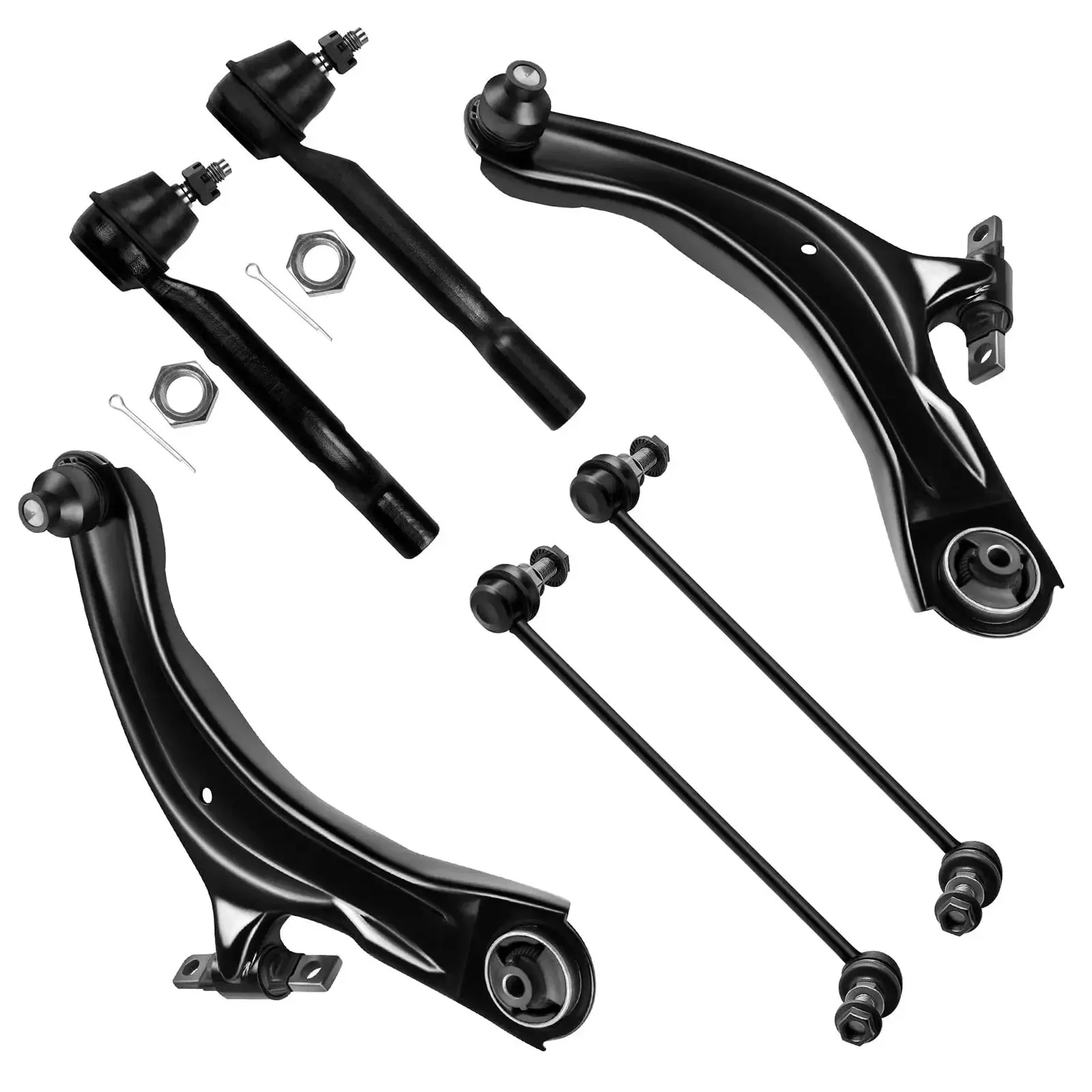 Beefed-Up Six-Piece Front Suspension Kit With Lower Control Arms Ball Joints Sway Bar End Links And Outer Tie Rod Ends For 2008 To 2013 Nissan Rogue And 2014 To 2015 Nissan Rogue Select