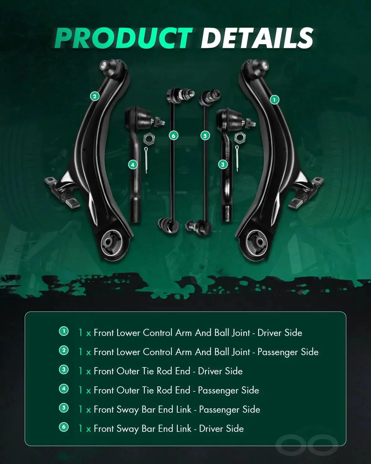 Beefed-Up Six-Piece Front Suspension Kit With Lower Control Arms Ball Joints Sway Bar End Links And Outer Tie Rod Ends For 2008 To 2013 Nissan Rogue And 2014 To 2015 Nissan Rogue Select - Image 8