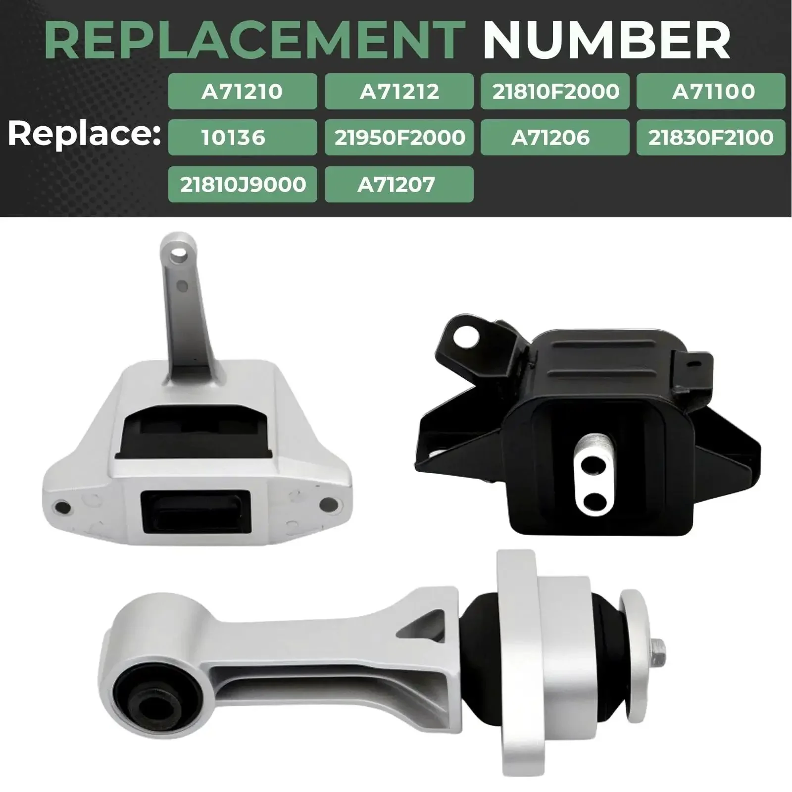 Beefed Up Three Piece Engine And Transmission Mount Set For Hyundai Elantra 2017-2022 1.4T 1.6T 2.0L Elantra GT 1.6T 2.0L Ioniq 2017-2022 And Kia Seltos 1.6L Replaces A71210 A71100 A71207 Premium Vibration Dampening Mounts - Image 6