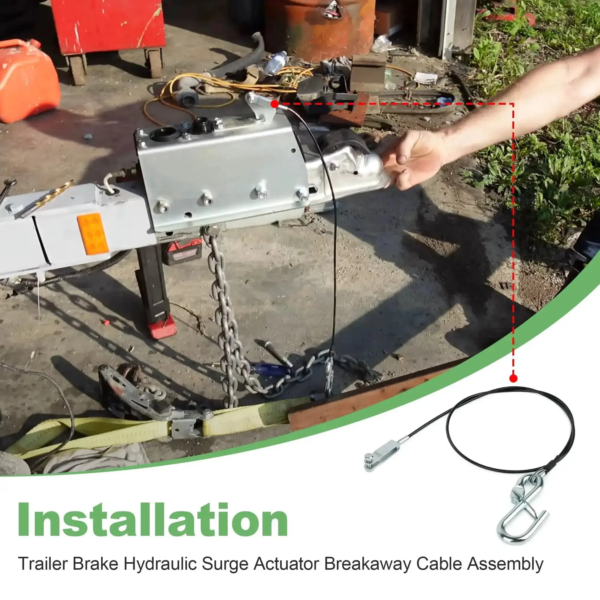 Beefed Up Trailer Brake Hydraulic Surge Actuator Breakaway Cable Assembly For DA10 DA16 DA20 DA91 Actuators 3/32 Inch Cable 44 Inch Overall Length S Hook Tow Attachment Sturdy Safety Kit For Reliable Stopping - Image 4