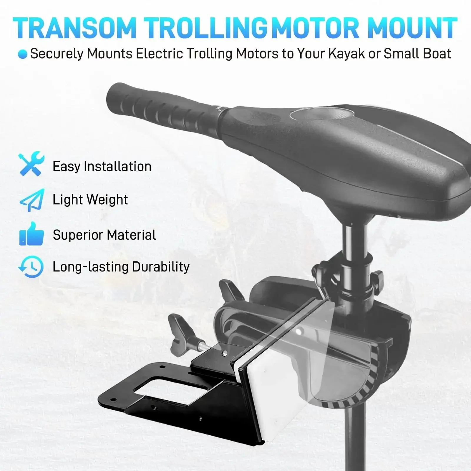 Beefed Up Transom Mount Kit For Trolling Motors Clamp On Mount Fits Most 3HP Motors Up To 70 Lbs Thrust Flat Stem Kayaks And Small Boats Freshwater And Saltwater Black - Image 6