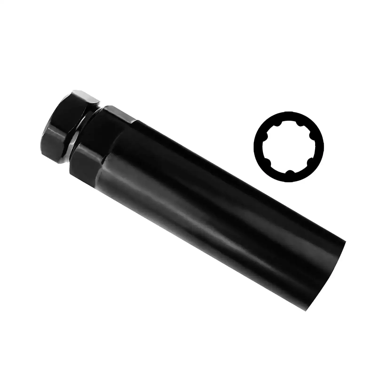 Beefy 1 Piece 6 Spline Lug Nut Socket Locking Key For Wheel Locks, Wheel Lock Removal Tool, Heavy Duty Chrome Steel, Fits 21mm And 22mm Hex Sockets, Long 90mm, 20mm Inner Diameter, Black