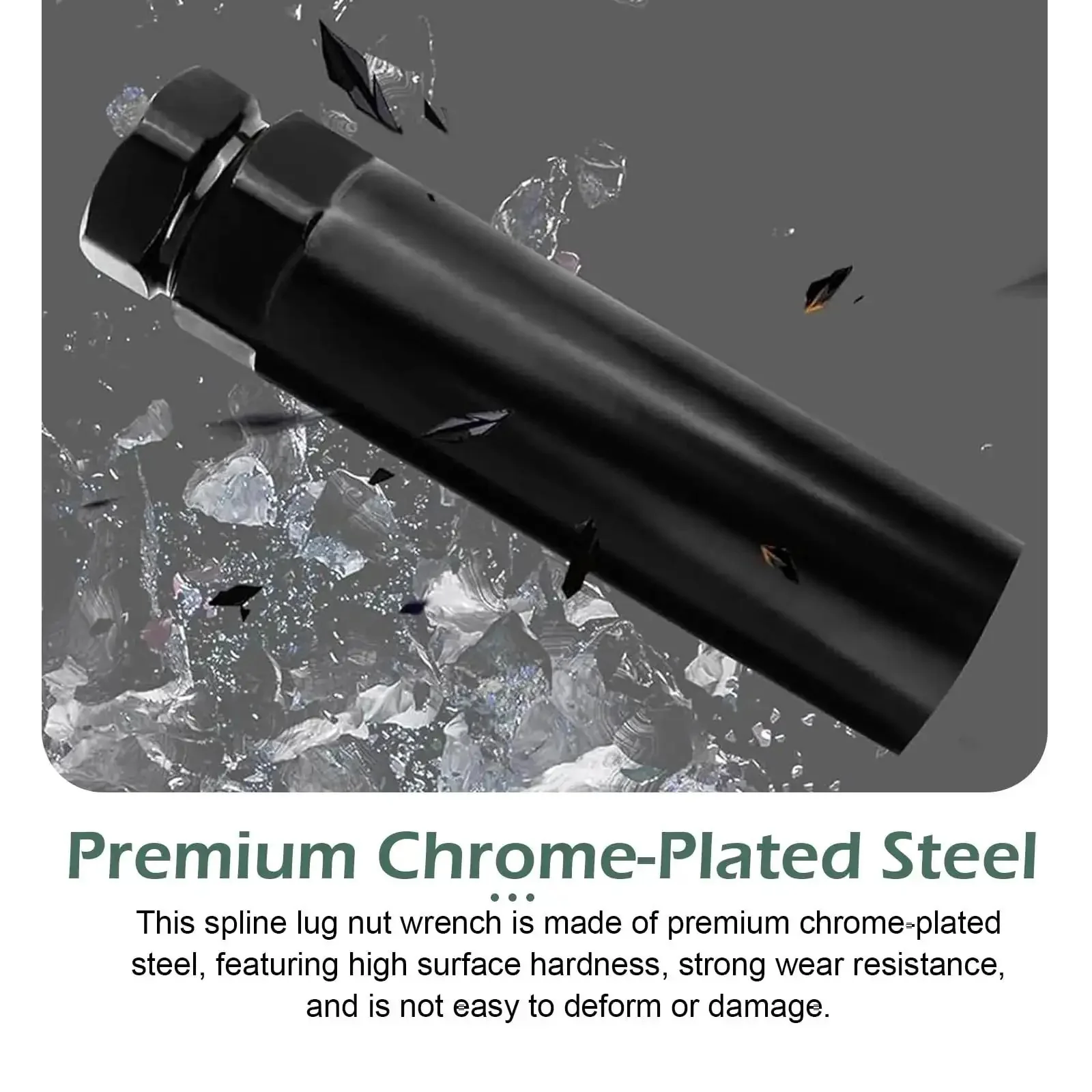 Beefy 1 Piece 6 Spline Lug Nut Socket Locking Key For Wheel Locks, Wheel Lock Removal Tool, Heavy Duty Chrome Steel, Fits 21mm And 22mm Hex Sockets, Long 90mm, 20mm Inner Diameter, Black - Image 5