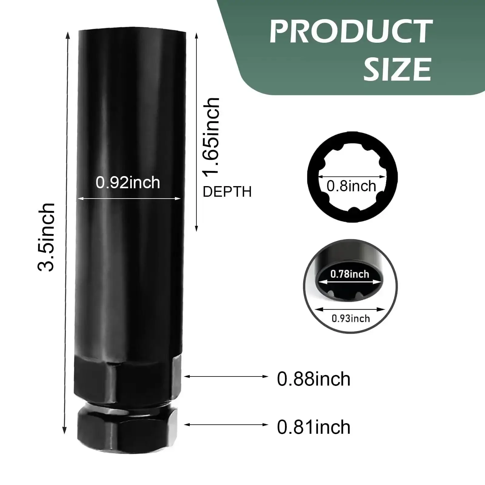Beefy 1 Piece 6 Spline Lug Nut Socket Locking Key For Wheel Locks, Wheel Lock Removal Tool, Heavy Duty Chrome Steel, Fits 21mm And 22mm Hex Sockets, Long 90mm, 20mm Inner Diameter, Black - Image 6