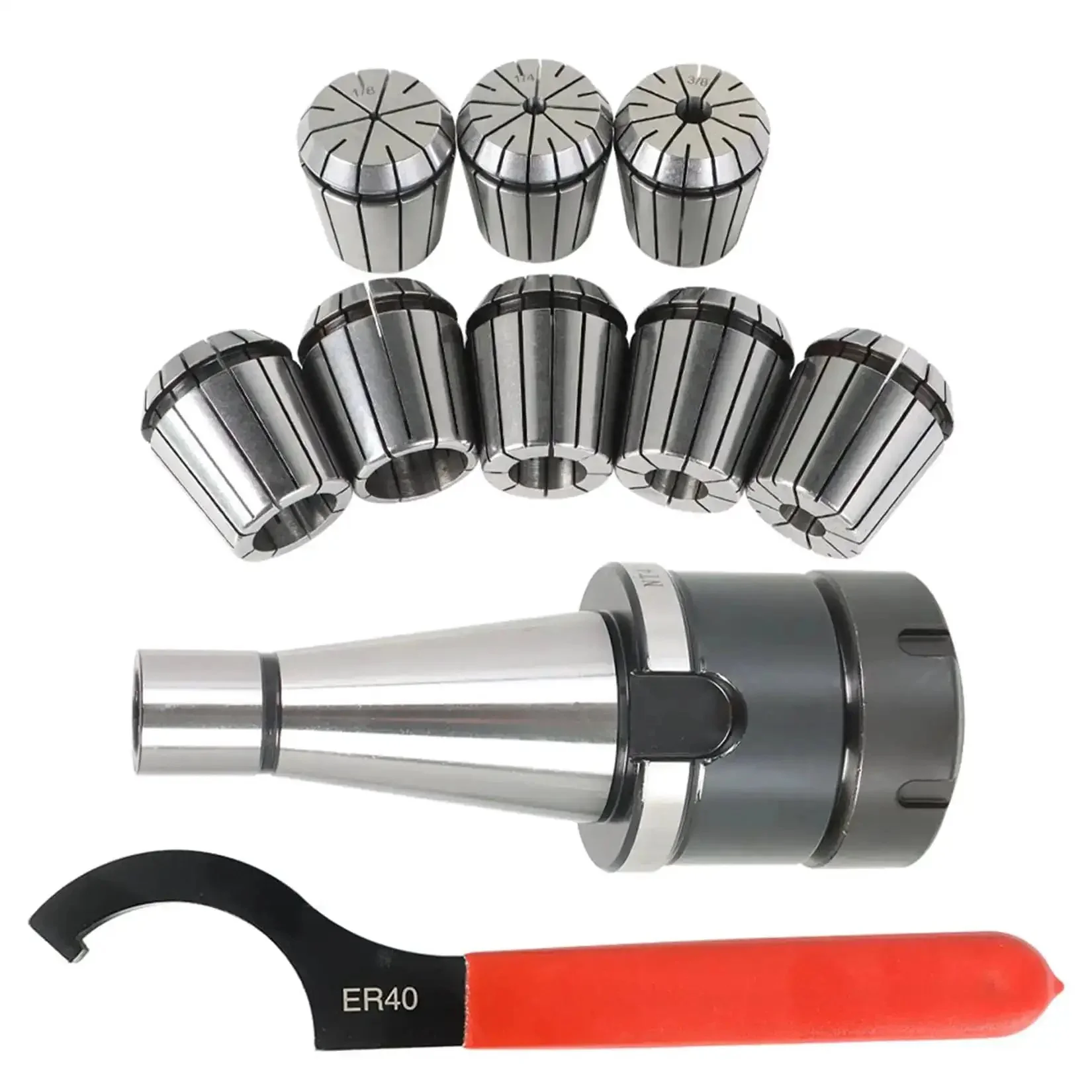 Beefy 10-Piece Collet Chuck Set With NMTB 40-Taper, Box Included, Fits CNC Milling Machines And Engraving Lathes, 2 To 26 mm Clamping Range, Five Eighths Inch By Eleven Threads, Alloy Steel High-Precision Tool Holder Kit - Image 2