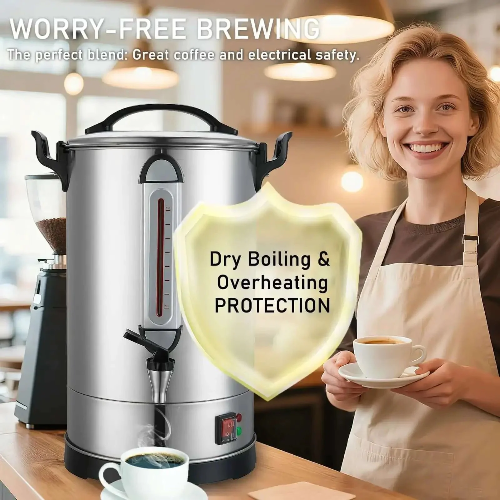 Beefy 100 Cup Commercial Coffee Urn With 1300W Quick Brew Heavy Duty Stainless Steel Double Wall Industrial Electric Percolator Hot Coffee Warmer Tea Water Dispenser For Catering And Church Events - Image 4