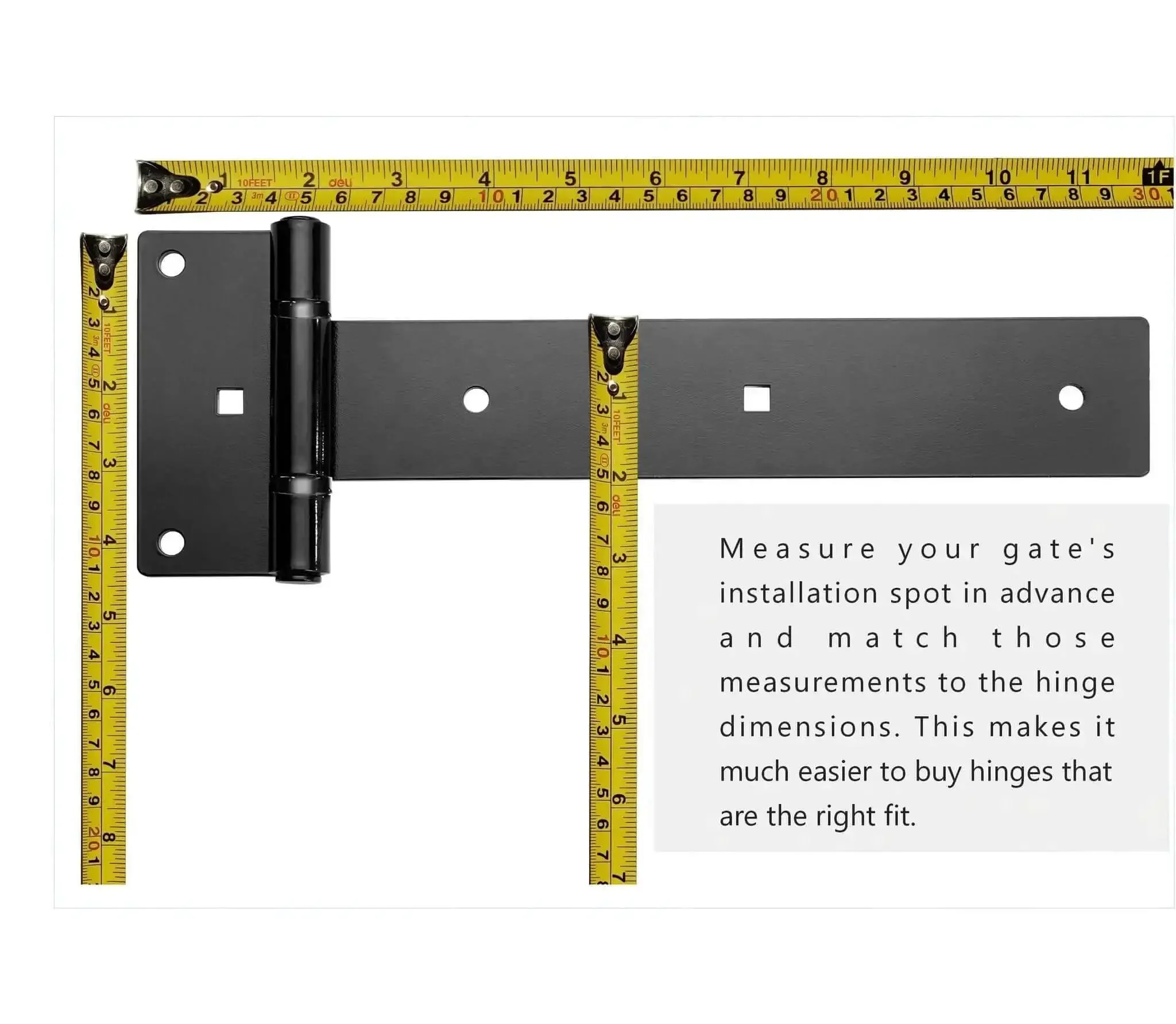 Beefy 12 Inch Heavy Duty T Strap Hinges Set Black Outdoor With 180 Degree Opening For Wooden Fence Shed Doors Barn Gates Rust Resistant 4mm Carbon Steel Durable Easy Install 2 Pack - Image 2