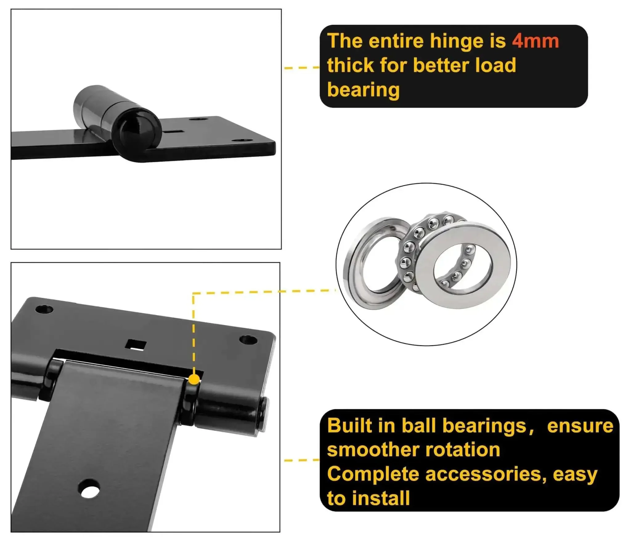 Beefy 12 Inch Heavy Duty T Strap Hinges Set Black Outdoor With 180 Degree Opening For Wooden Fence Shed Doors Barn Gates Rust Resistant 4mm Carbon Steel Durable Easy Install 2 Pack - Image 3