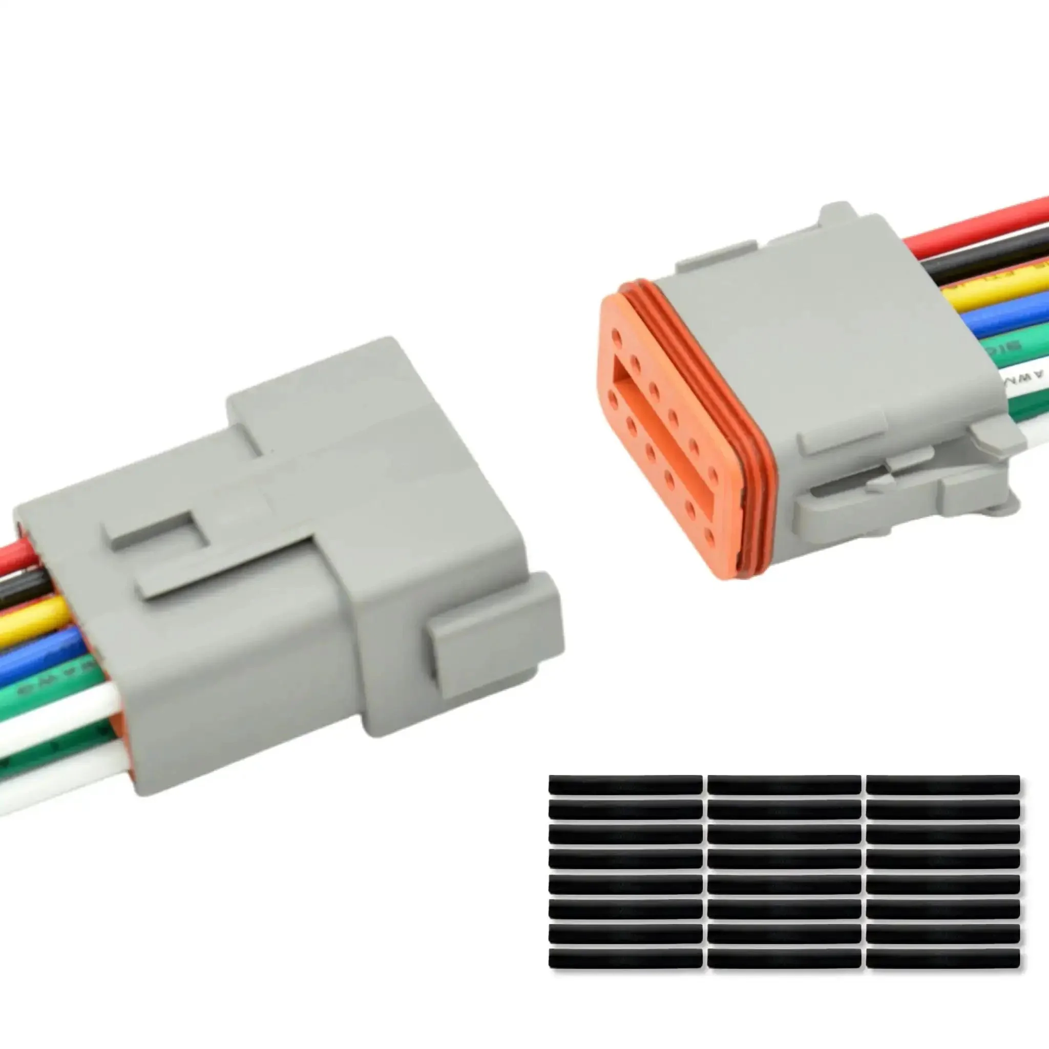 Beefy 12 Pin Deutsch DT Waterproof Automotive Electrical Butt Connector Kit With 16 AWG Wires And Heat Shrink Tubes For Cars Trucks Boats Plug And Play Wiring Harness Connectors Set