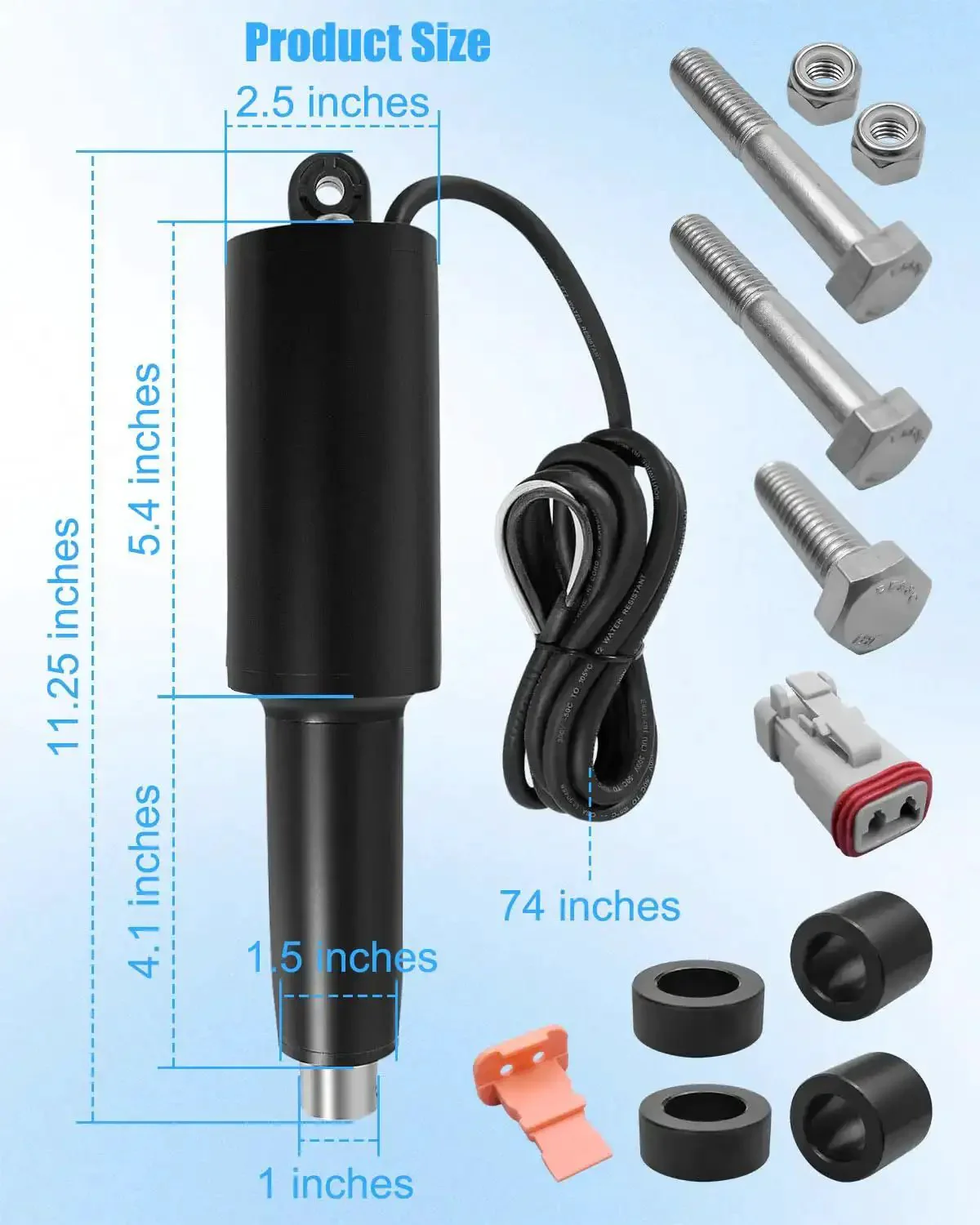 Beefy 12 Volt Boat Trim Tab Actuator With Two And A Quarter Inch Stroke And Three Eighths Inch Mounting Hardware Fits Lenco XD Series Electric Trim Tab System Extreme Duty Marine Kit - Image 2