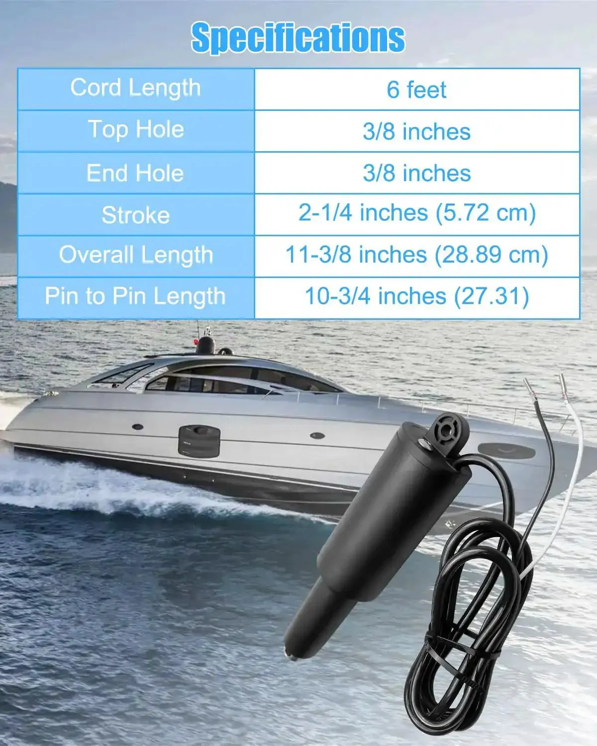 Beefy 12 Volt Boat Trim Tab Actuator With Two And A Quarter Inch Stroke And Three Eighths Inch Mounting Hardware Fits Lenco XD Series Electric Trim Tab System Extreme Duty Marine Kit - Image 5