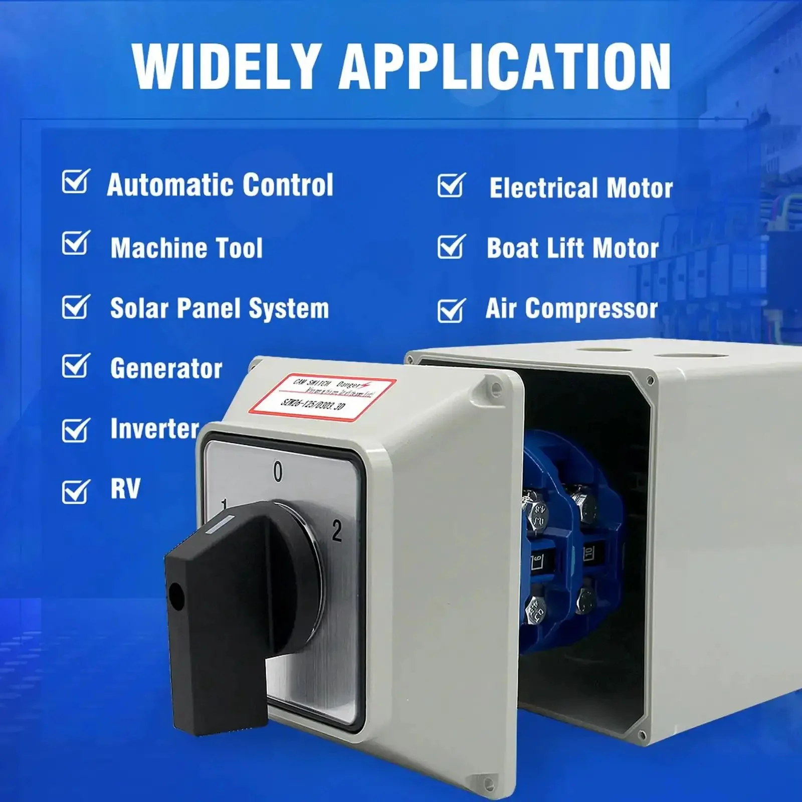 Beefy 125A Rotary Changeover Switch With Master Enclosure Box, 3 Pole 3 Phase, 3-Position On Off On, 2-Way 3NO 3NC, 12 Terminals, 660V, IP65 Outdoor Grade Selector Switch - Image 2