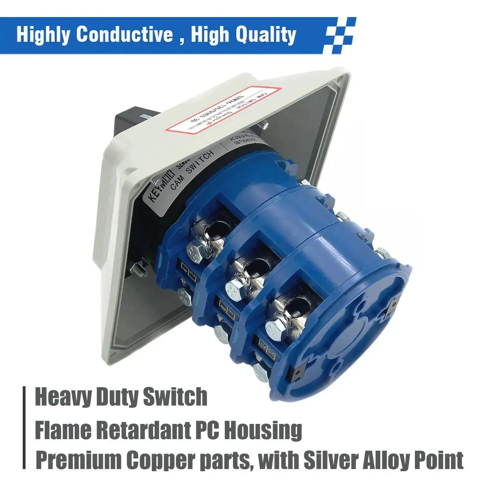 Beefy 125A Rotary Changeover Switch With Master Enclosure Box, 3 Pole 3 Phase, 3-Position On Off On, 2-Way 3NO 3NC, 12 Terminals, 660V, IP65 Outdoor Grade Selector Switch - Image 3