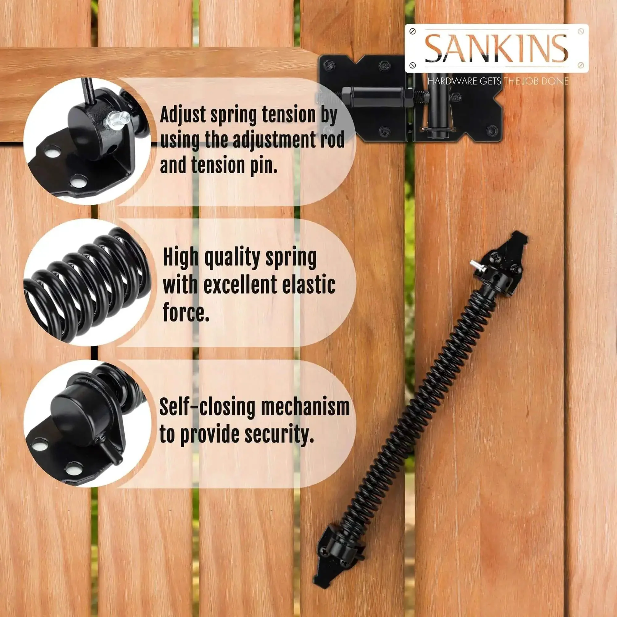 Beefy 14 Inch Gate Spring Self Closing Heavy Duty Outdoor Gate Spring With Adjustable Tension Auto Closure Hardware For Wooden And Vinyl Fences Black Powder Coated Steel Weather Resistant - Image 5