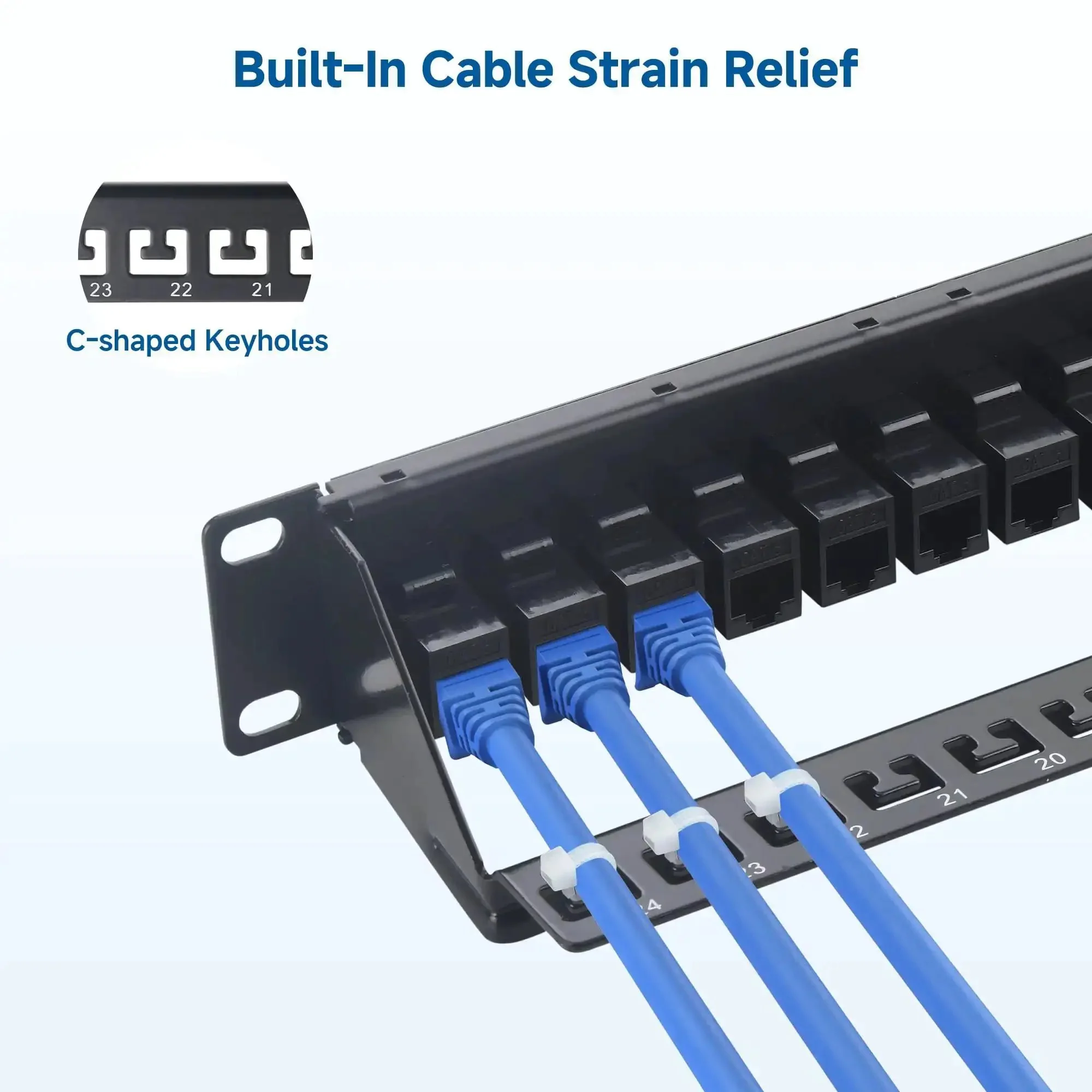 Beefy 1U 24 Port Cat6 Ethernet Patch Panel With Inline Keystone And Cable Management Bar For Rackmount Or Wall Mount, Delivers Up To 10Gbps And PoE Capable For Powering IP Cameras, VoIP Phones, And Switches In Tight Racks - Image 6