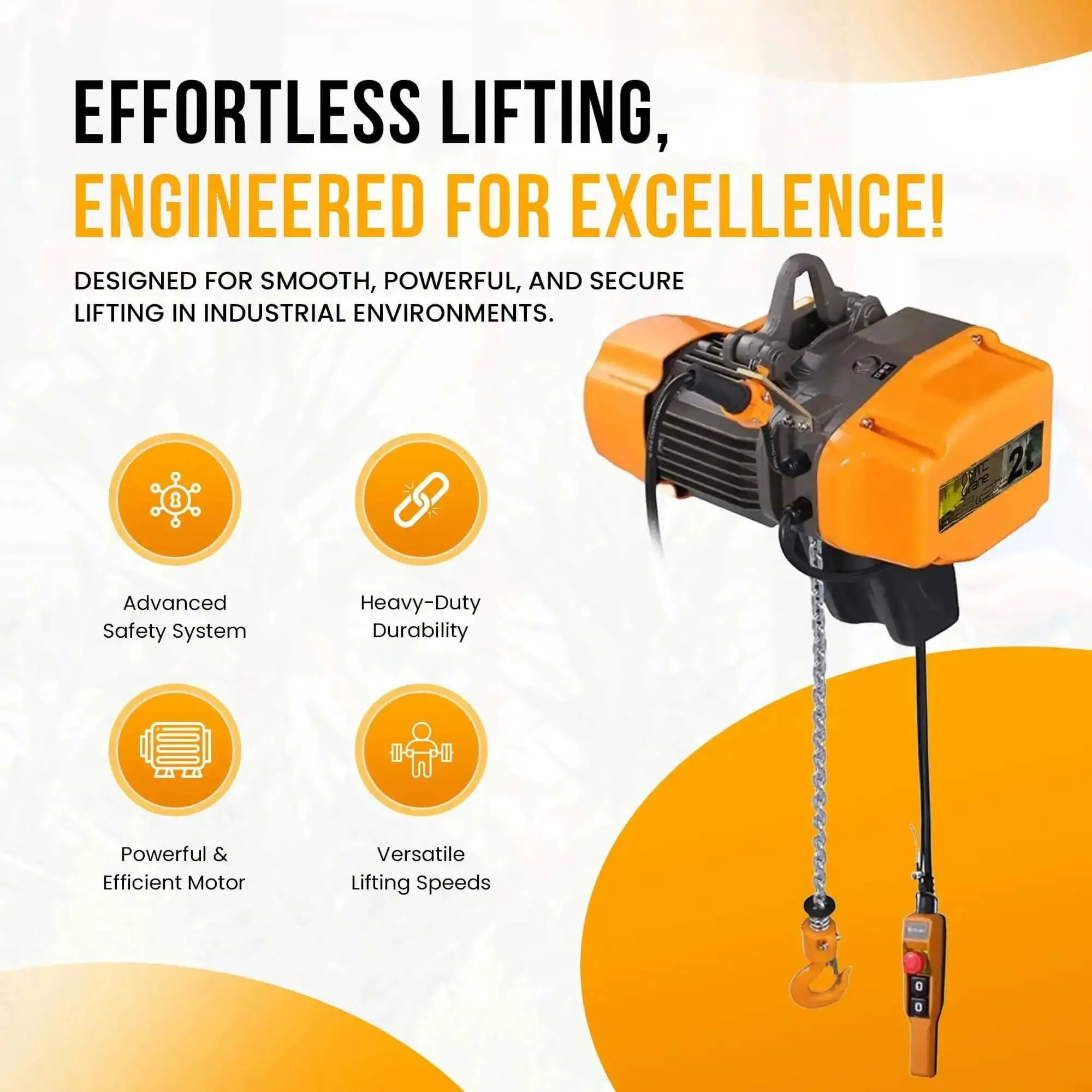 Beefy 2 Ton Electric Hoist With VFD Controls, 480V 3 Phase Power, 20 Ft Lift Height, Pendant Controller, Heavy Duty Electric Winch For Industrial Lifts, Construction And Manufacturing - Image 2
