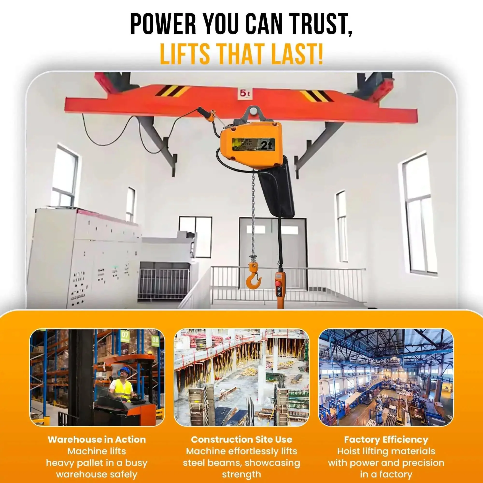Beefy 2 Ton Electric Hoist With VFD Controls, 480V 3 Phase Power, 20 Ft Lift Height, Pendant Controller, Heavy Duty Electric Winch For Industrial Lifts, Construction And Manufacturing - Image 3