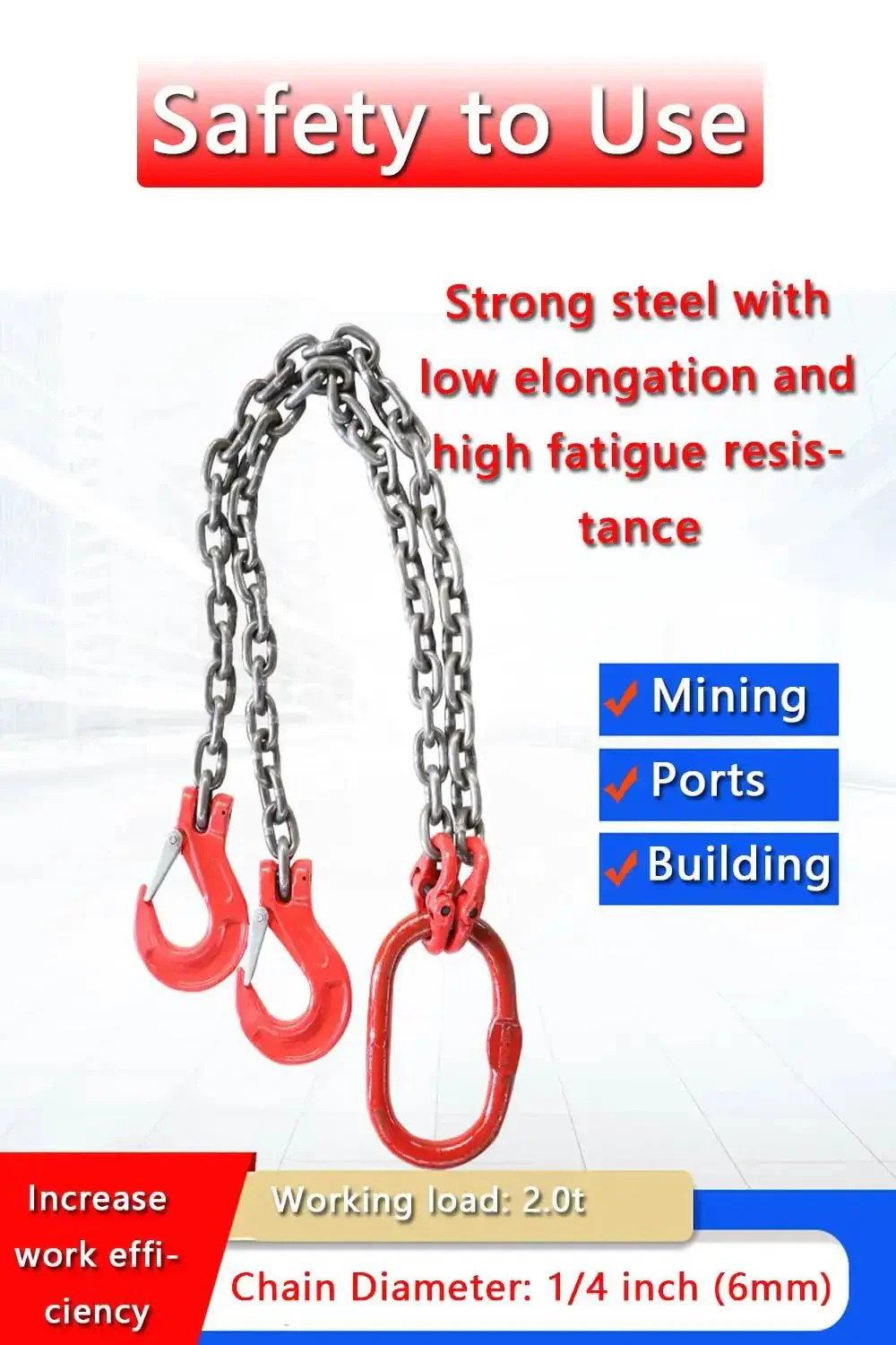 Beefy 2 Ton Grade 80 Alloy Steel Chain Sling 5 Ft Long 2 Leg With Sling Hooks And Adjustable Slings For Heavy Lifting And Hoist Applications Galvanized And Welded For Durability - Image 3