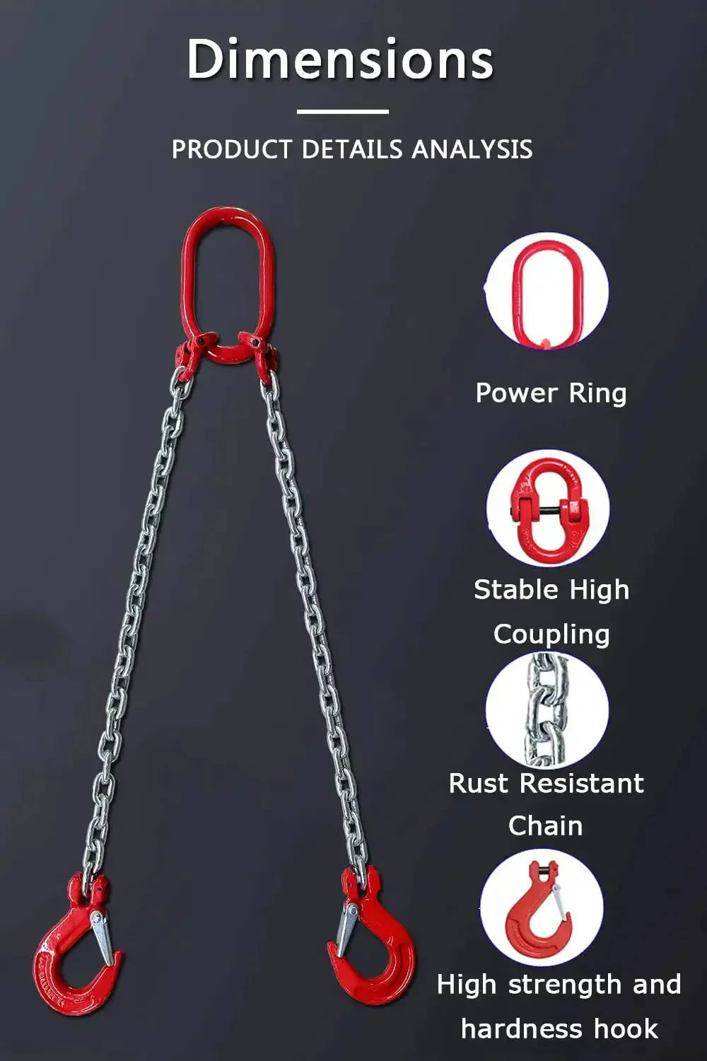 Beefy 2 Ton Grade 80 Alloy Steel Chain Sling 5 Ft Long 2 Leg With Sling Hooks And Adjustable Slings For Heavy Lifting And Hoist Applications Galvanized And Welded For Durability - Image 7