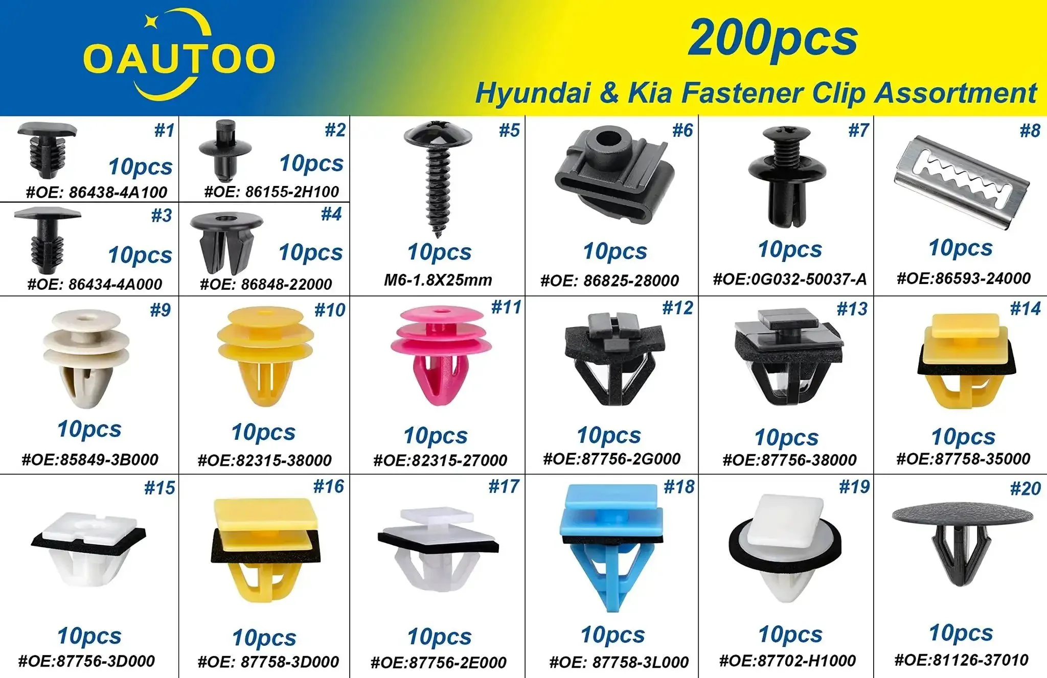 Beefy 200 Piece Hyundai And Kia Retainer Clip Kit For Body Interior And Exterior 20 Sizes Durable Nylon Construction Easy Replacement For Missing Or Damaged Clips - Image 4