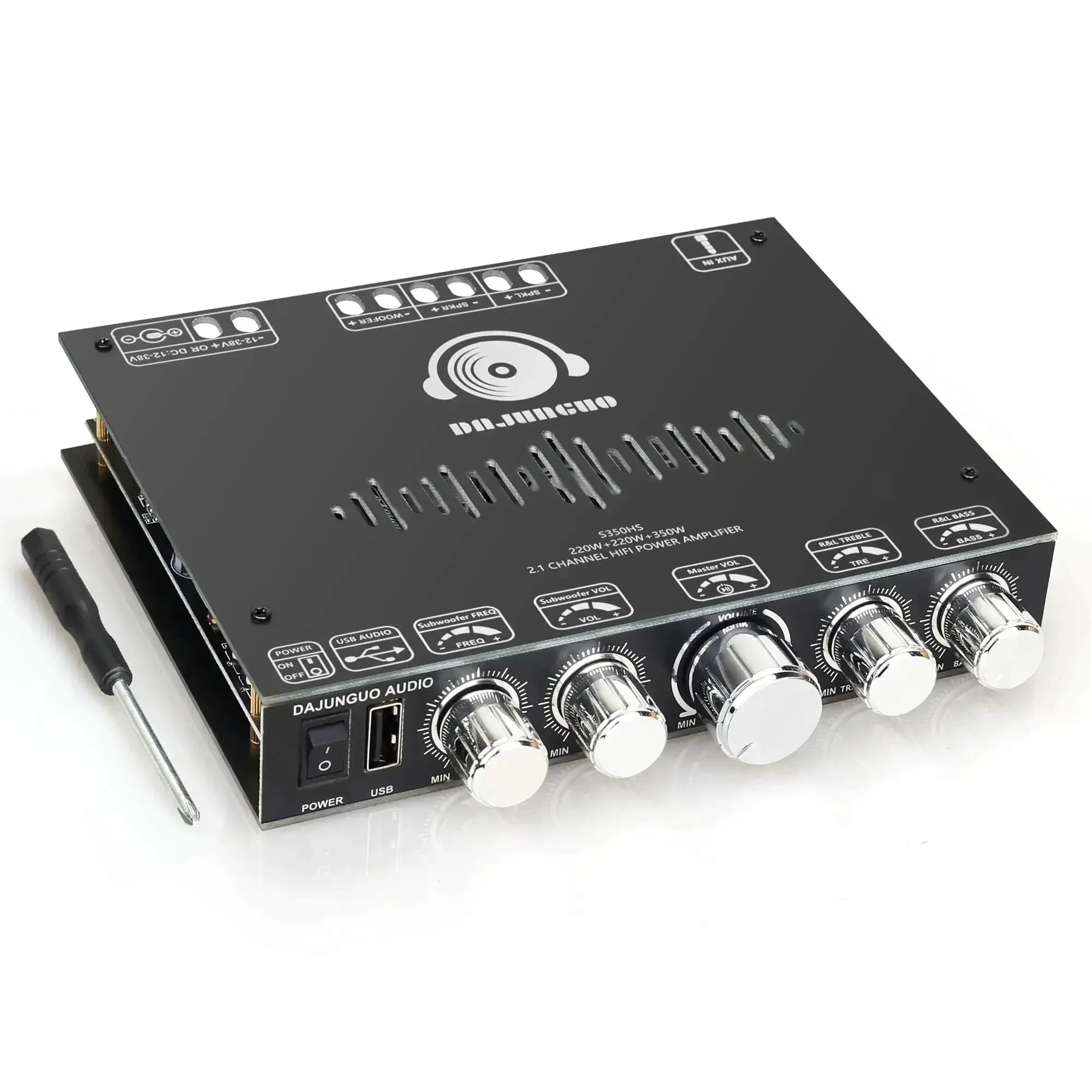 Beefy 2.1 Channel Bluetooth Amplifier Board With Subwoofer For Home Theater And Car Audio, Dual 220W Plus 350W Output, 12V 38V Input, TPA3251 Chip, Treble And Bass Control, DIY Audio Module