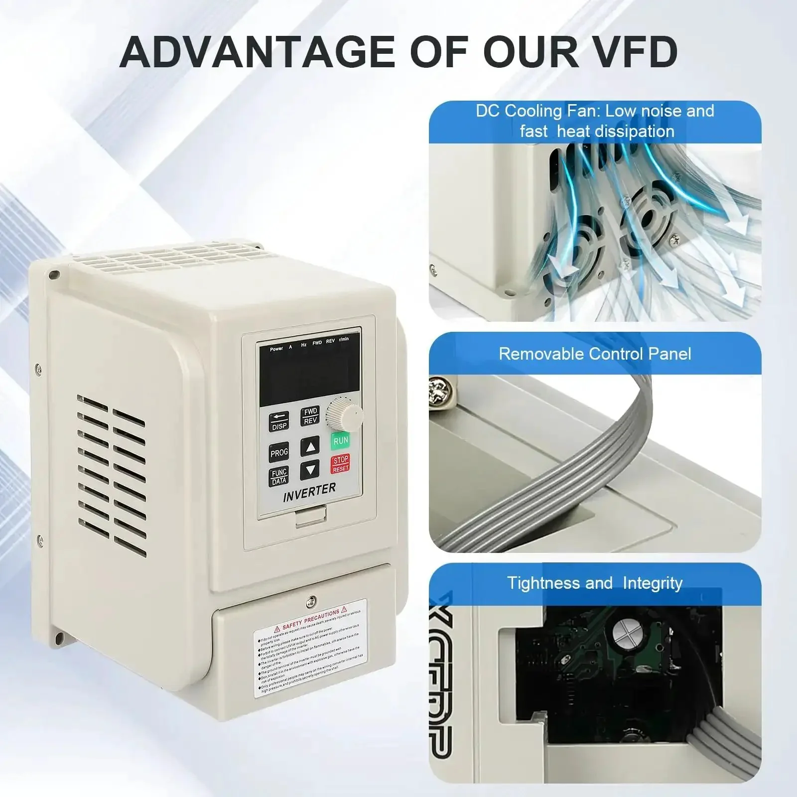 Beefy 220V VFD Inverter For Motor Speed Control 50 Or 60 Hz Two Point Two Kilowatt Single Phase Input To Three Phase Output 0 To 400 Hz Range Easy Plug And Play Speed Controller For Industrial Equipment - Image 4