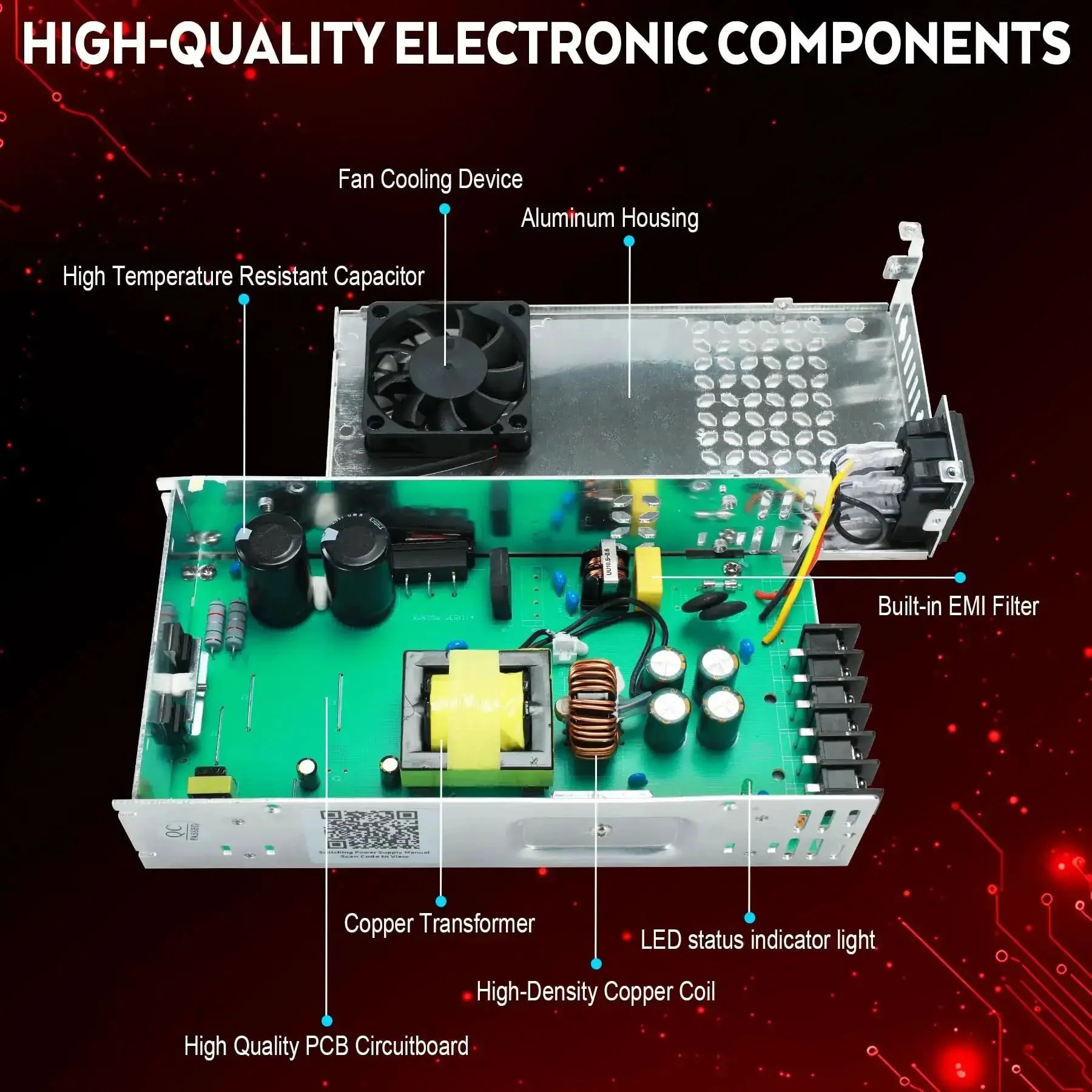 Beefy 24V 600W DC Switching Power Supply 110V to 220V AC Input 24V DC Output Regulated Converter for Industrial CCTV 3D Printers Computer Projects and LED Strip Lighting - Image 3