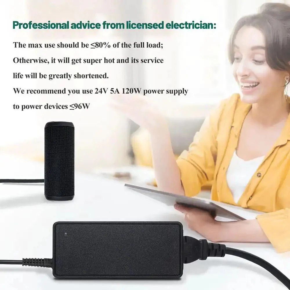 Beefy 24V DC Power Adapter 5A Switching Power Supply For LED Strip Lights CCTV Cameras And LCD Monitors From Universal 100-240V AC To 24V DC With 5.5mm X 2.5mm Plug - Image 2