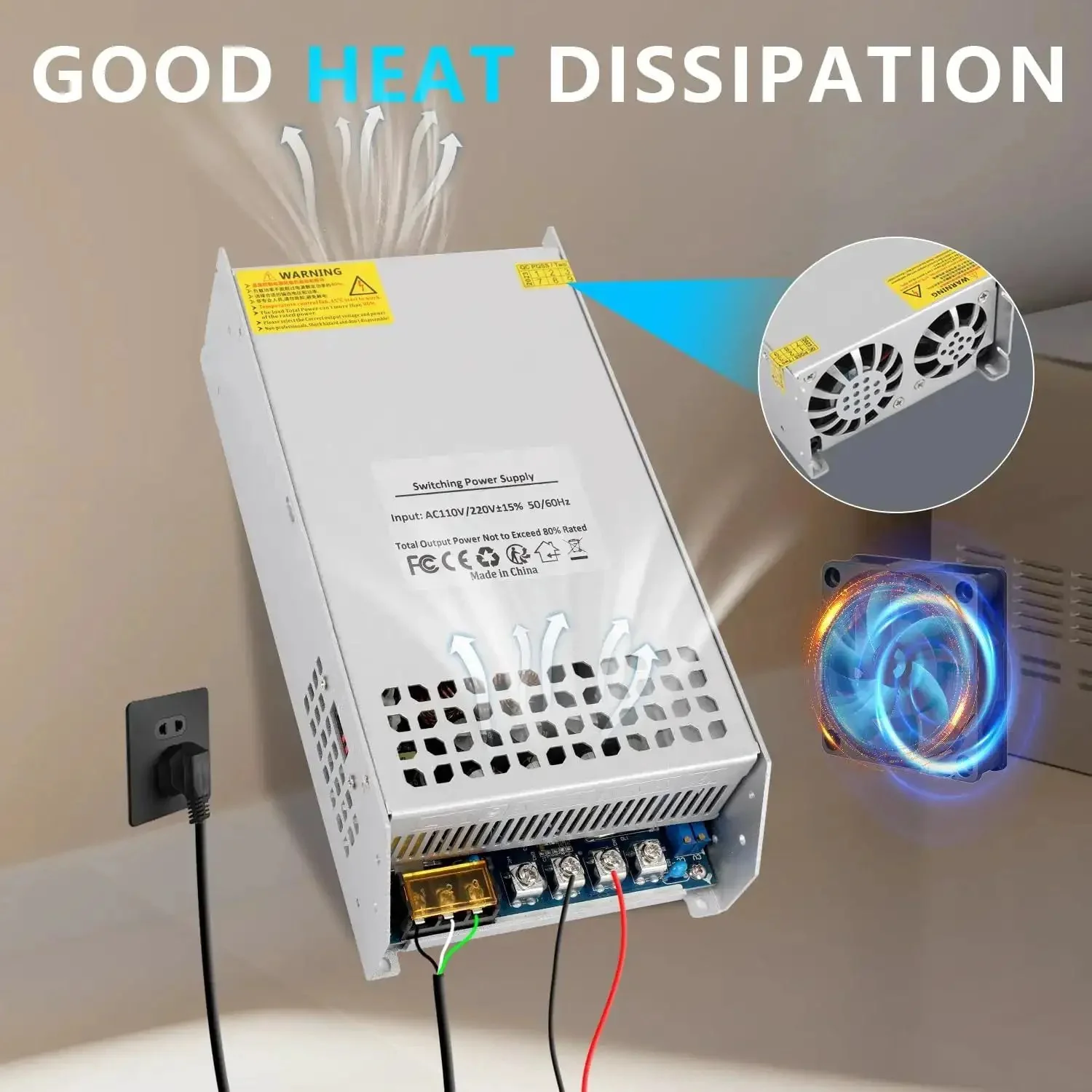 Beefy 24V DC Power Supply 62.5A 1500W 110V AC To 24V Converter Dual Output SMPS For LED Strips Motors Pumps CCTV Car Stereo And 3D Printers Easy Plug And Play AC To DC Power Solution - Image 7