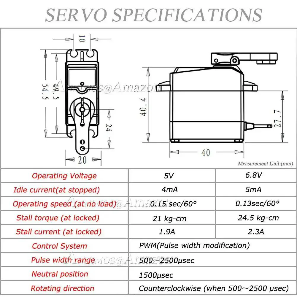 Beefy 25Kg RC Digital Servo With Full Metal Gear Waterproof 180 Degree Control Angle DS3225MG Delivers High Torque And Fast Speed Long 17Inch Power Cable Includes 25T Adjustable Metal Servo Arm For Easy Setup - Image 4
