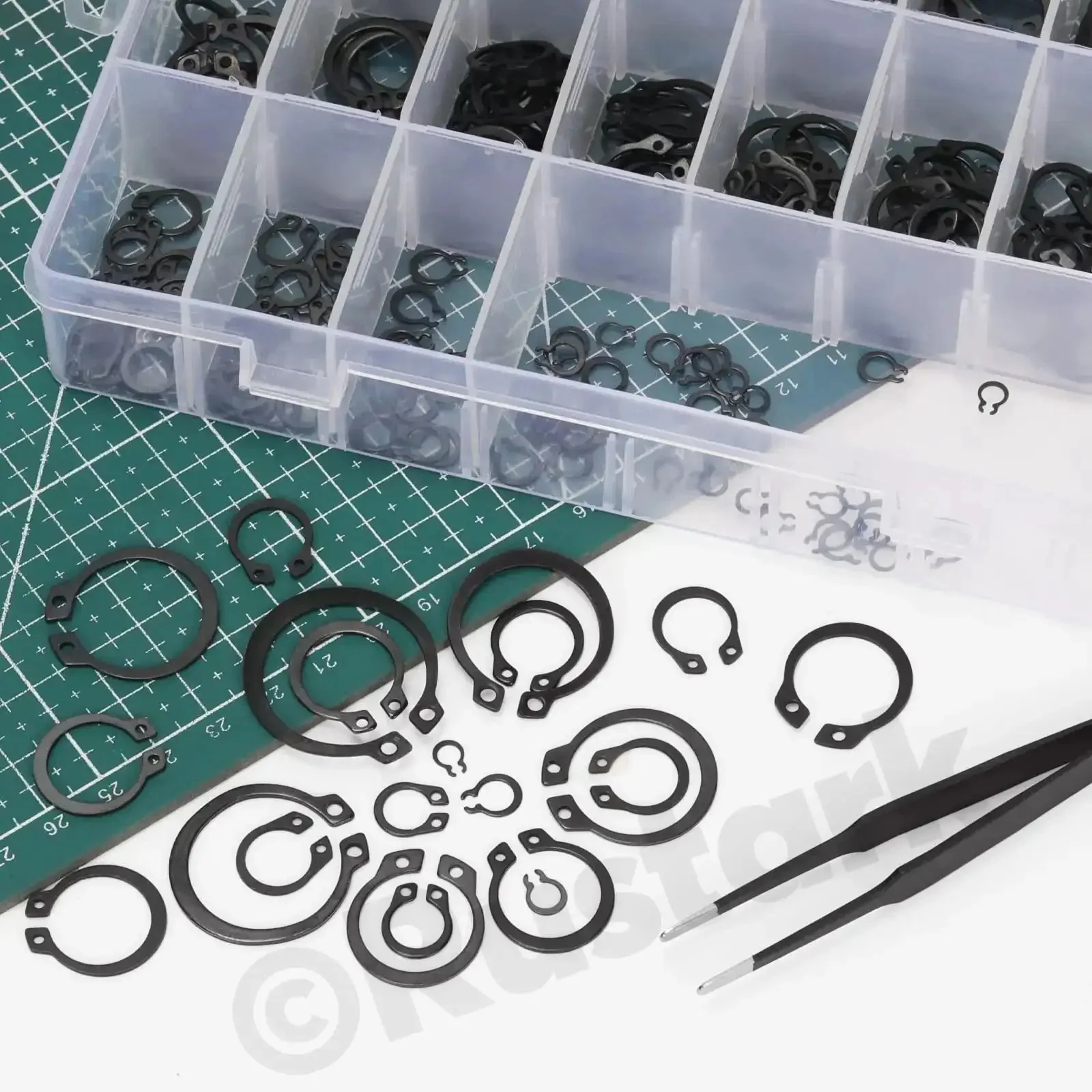 Beefy 266-Piece External Snap Rings Set Black Alloy Steel With Tweezers, 21 Sizes Circlips C Clips External Retaining Rings Kit For Axle Shaft Parts, Heavy Duty External Retaining Ring Kit For Automotive And Machinery - Image 2