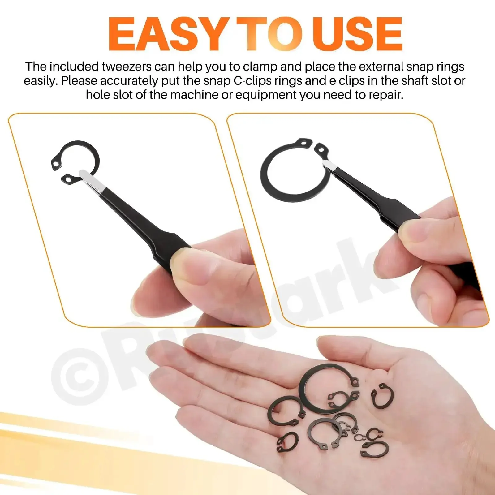 Beefy 266-Piece External Snap Rings Set Black Alloy Steel With Tweezers, 21 Sizes Circlips C Clips External Retaining Rings Kit For Axle Shaft Parts, Heavy Duty External Retaining Ring Kit For Automotive And Machinery - Image 4