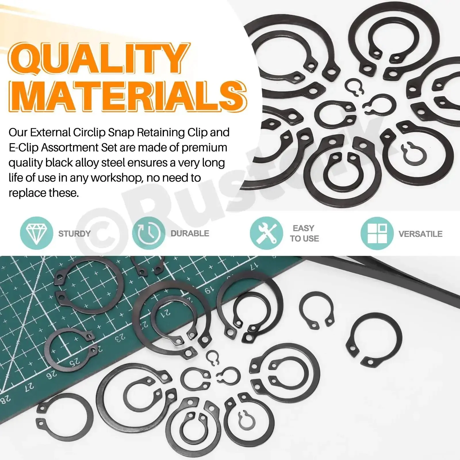 Beefy 266-Piece External Snap Rings Set Black Alloy Steel With Tweezers, 21 Sizes Circlips C Clips External Retaining Rings Kit For Axle Shaft Parts, Heavy Duty External Retaining Ring Kit For Automotive And Machinery - Image 6