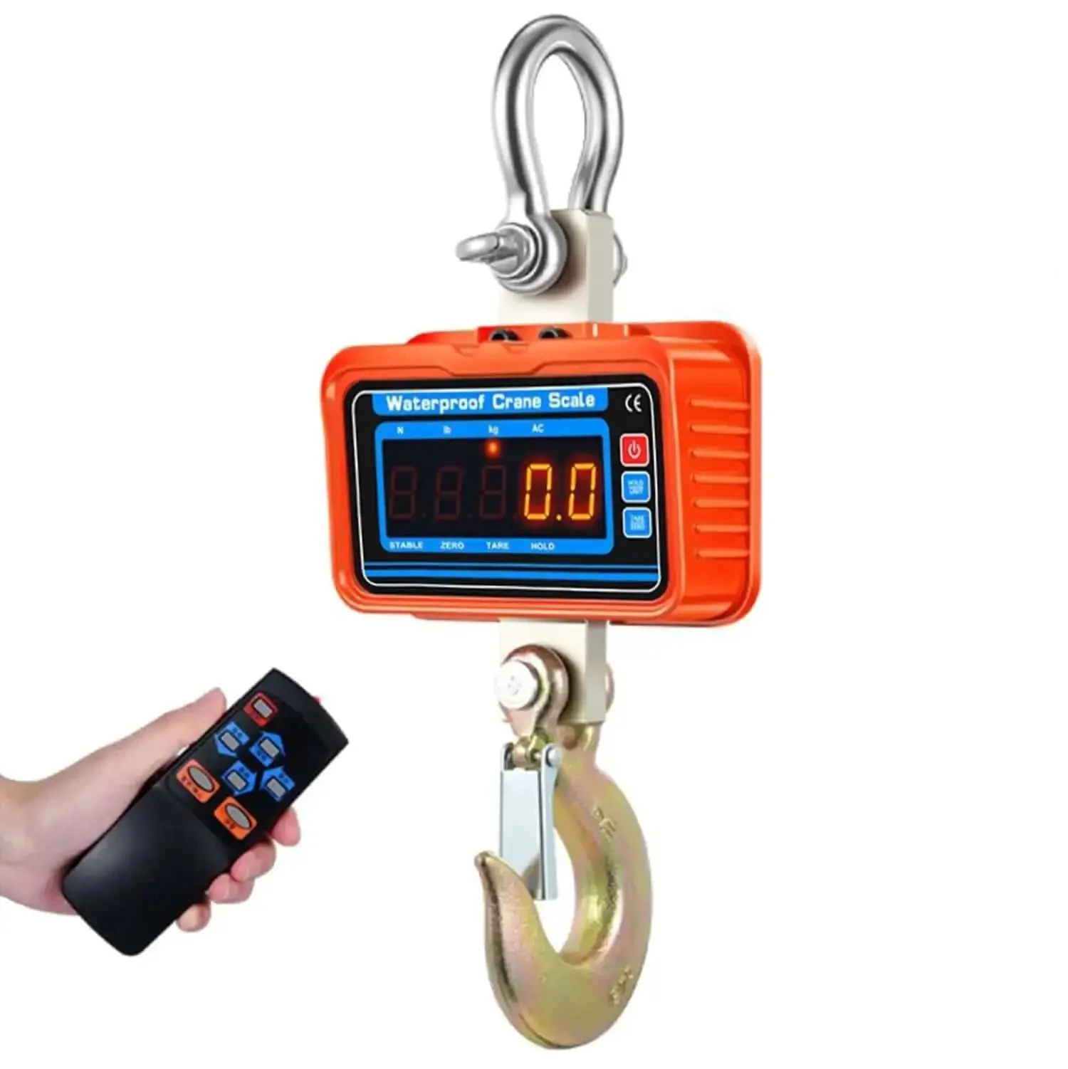 Beefy 3000kg Digital Crane Scale With Remote, Waterproof Industrial Hanging Scale, Rechargeable, 0.5kg Division, Shackle And Hook, Rugged Aluminum Body, Ultra Bright LED Display For Harsh Environments