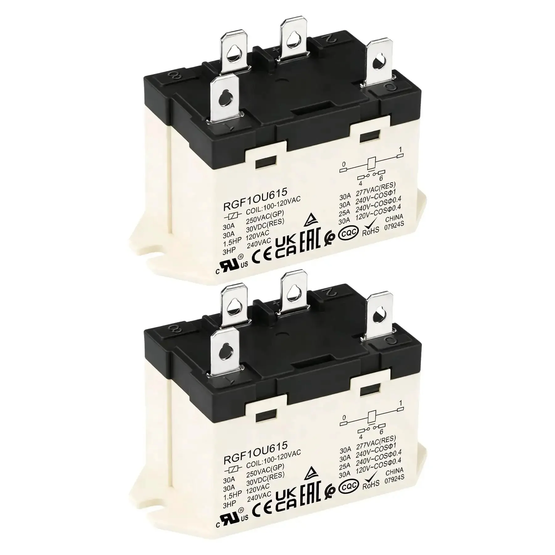 Beefy 30A General Purpose Relay For Industrial Use, 120V AC Coil, SPST-NO 4-Pin, UL CE TUV RoHS Certified, 2-Pack Replaces G7L-1A-TUB-CB-AC100 Or AC120, High-Current Control Relay With Double-Break Contacts