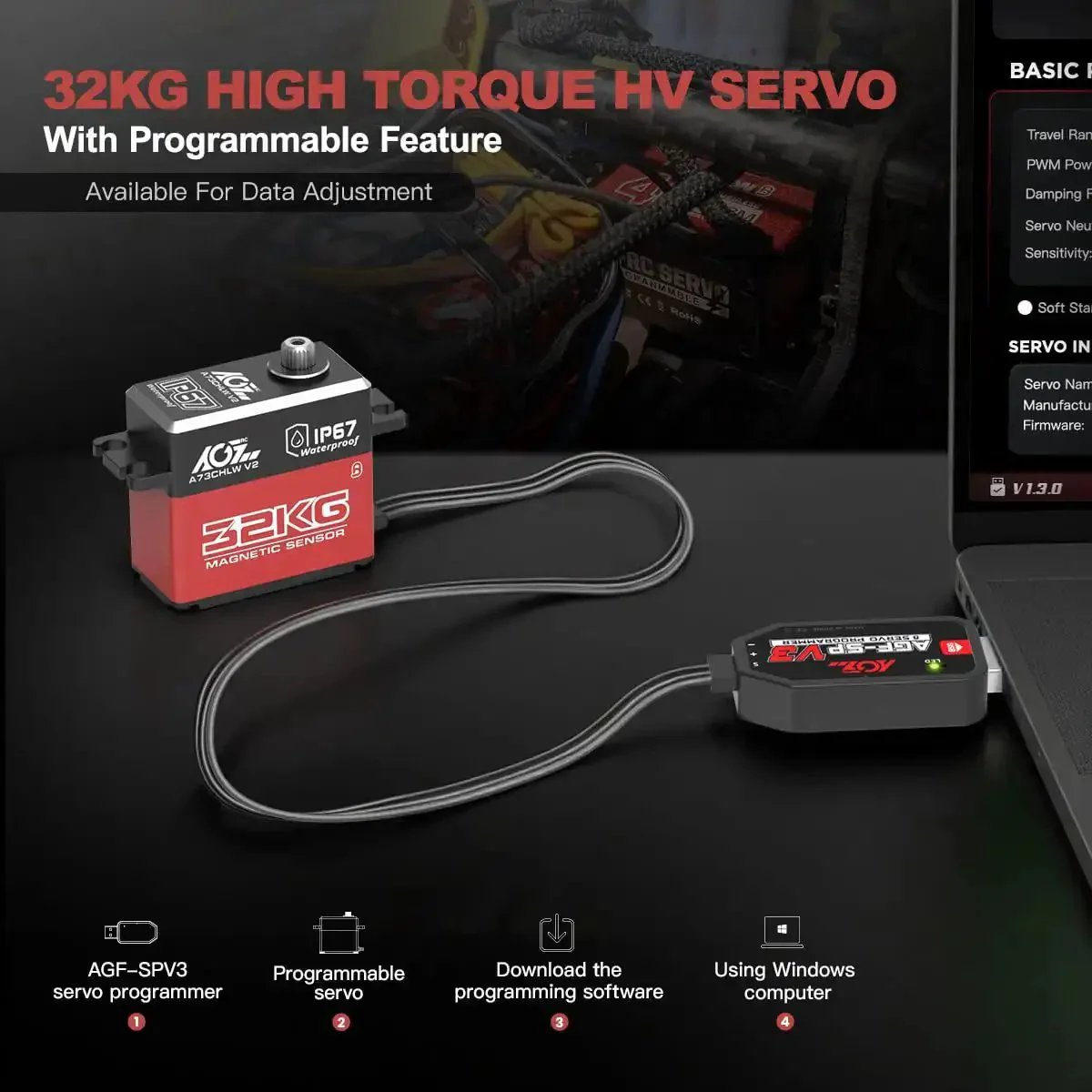 Beefy 32 Kg Cm Waterproof RC Steering Servo With Full Metal Gear Coreless Drive For One Tenth Scale RC Cars Boats Crawlers 180 Degree Sweep 8.4V 0.135 Sec At 60 Degrees High Torque And Precision - Image 6