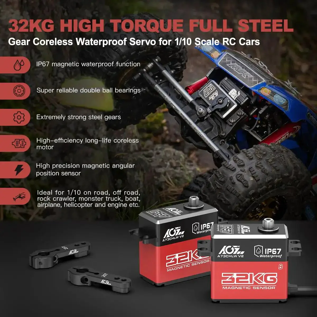 Beefy 32 Kg Cm Waterproof RC Steering Servo With Full Metal Gear Coreless Drive For One Tenth Scale RC Cars Boats Crawlers 180 Degree Sweep 8.4V 0.135 Sec At 60 Degrees High Torque And Precision - Image 8