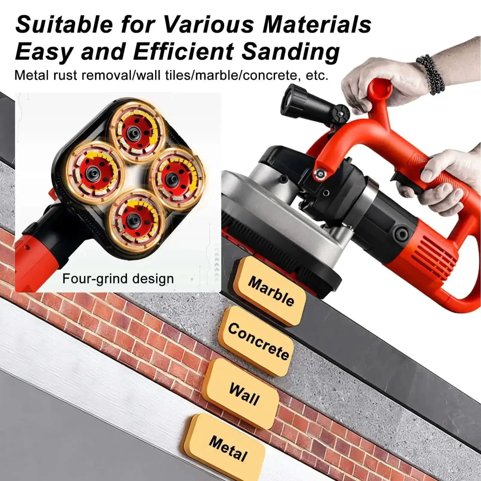 Beefy 3600W Four Head Concrete Grinder With LED Light And Full Copper Motor Electric Floor Polisher Diamond Grinding Wheel For Concrete And Wall Grinding NoRod Design - Image 8