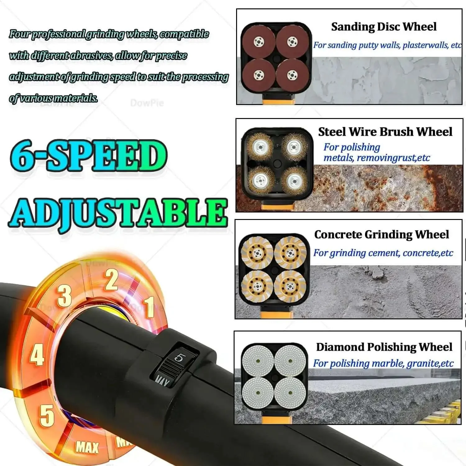 Beefy 4 Head Concrete Planer And Floor Grinder With 3800W High Torque Polisher, 4 Section Extension Rods, 6 Speed Settings, Wet And Dry Grinding, 220V Construction And Flooring Repair Tool, Dust Proof And Vacuum Ready - Image 2